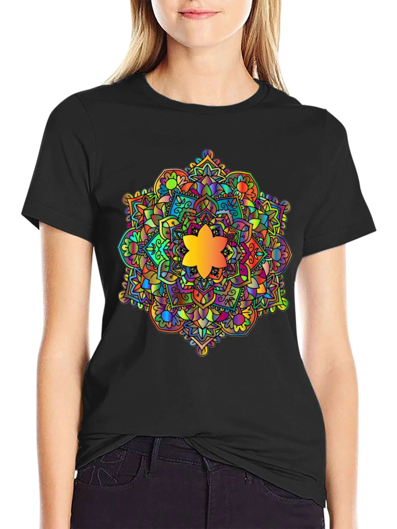 Vibrant Mandala Graphic Black T-Shirt