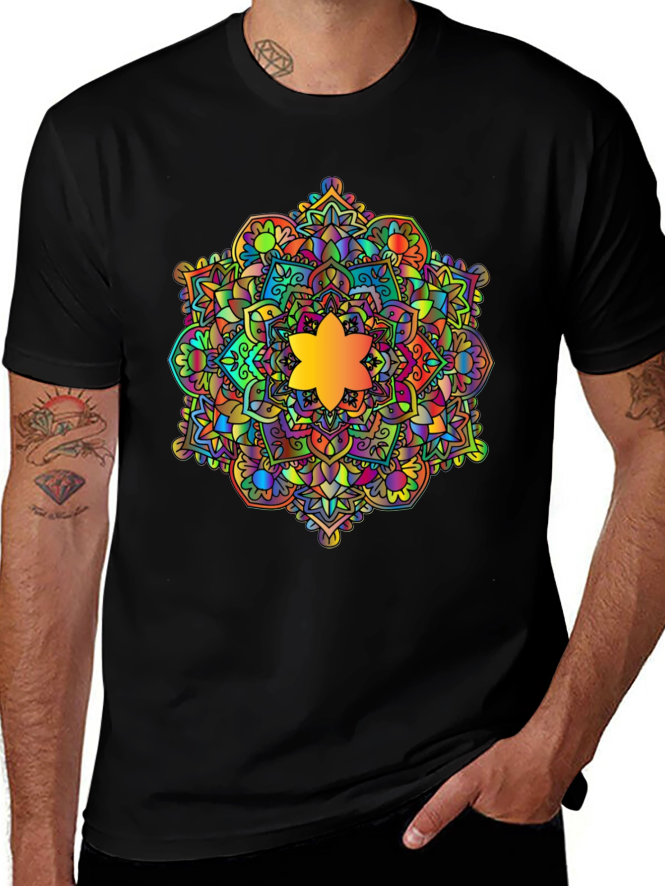 Vibrant Mandala Graphic Black T-Shirt