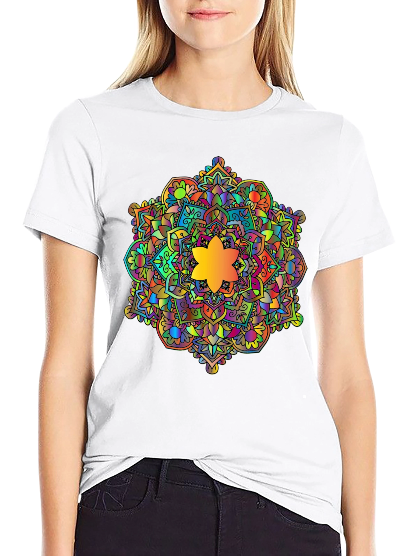 Vibrant Mandala Graphic Black T-Shirt