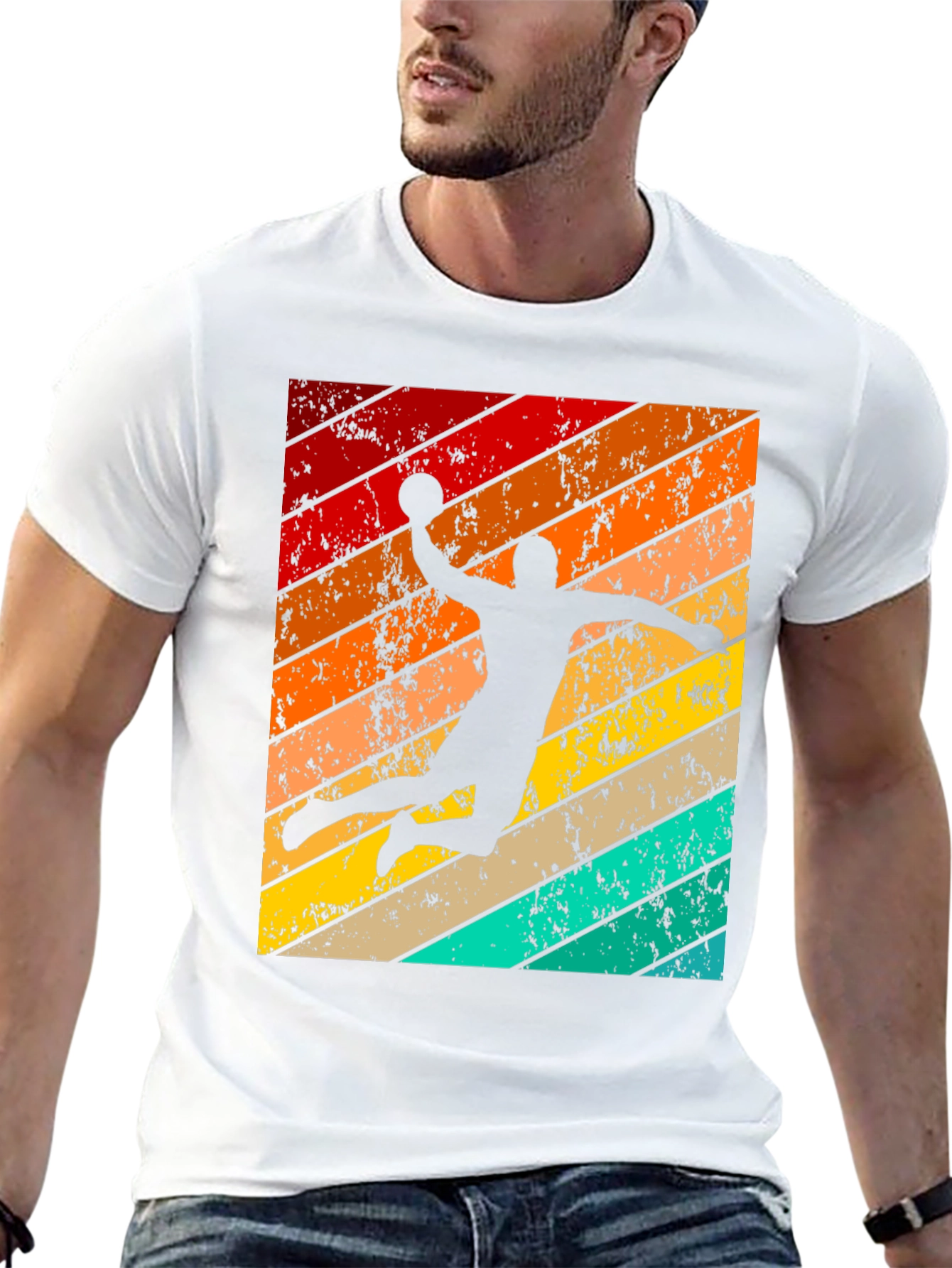 Retro Handball Player Black T-Shirt