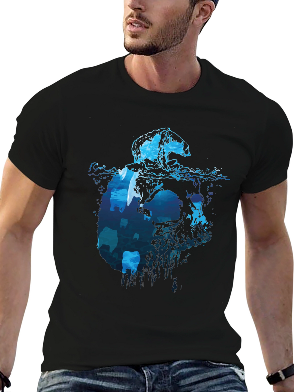 Polar Bear Iceberg Graphic Tee - Cool Black T-Shirt