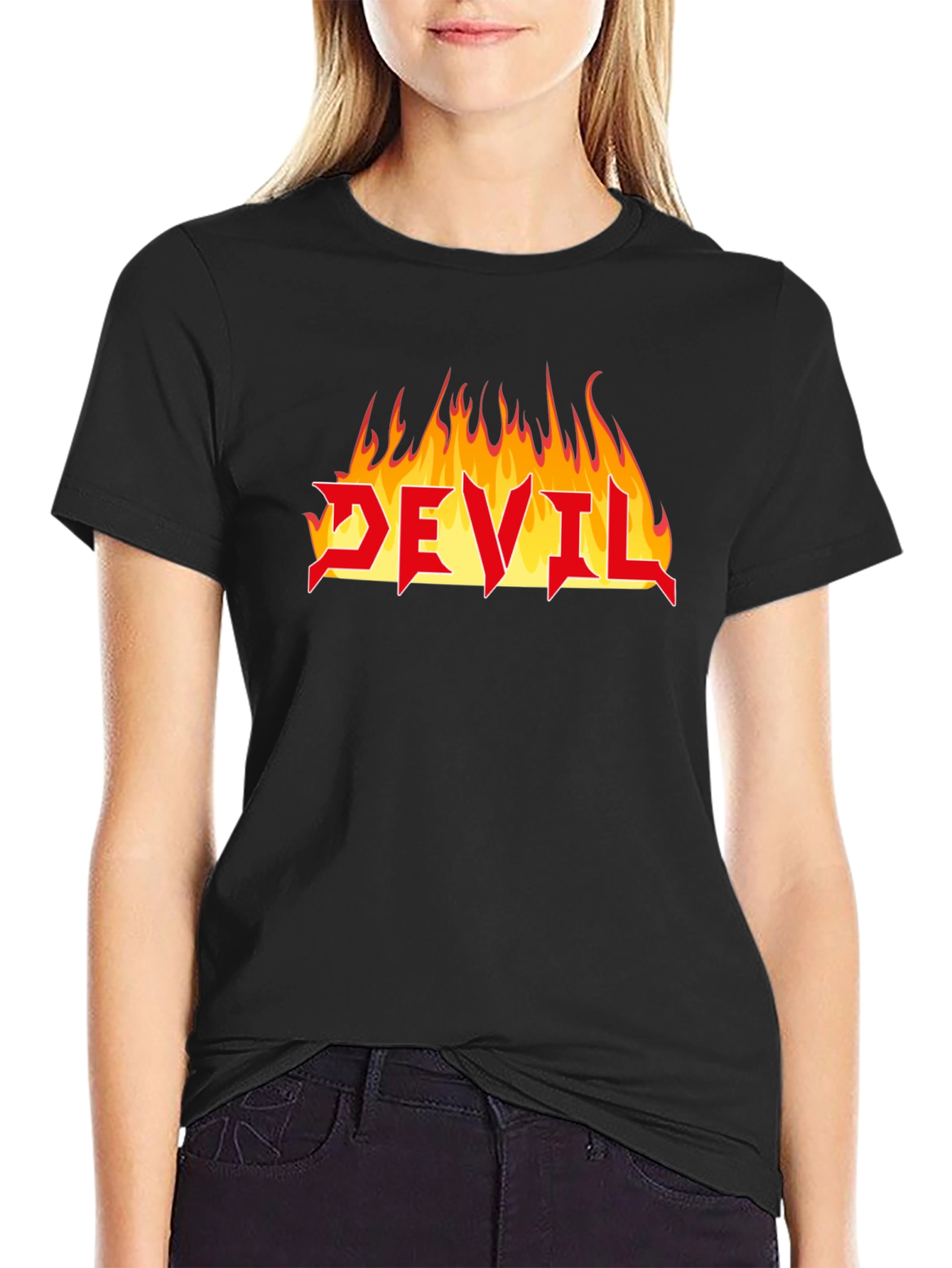 Devil Fire Graphic Tee - Heavy Metal Style T-Shirt