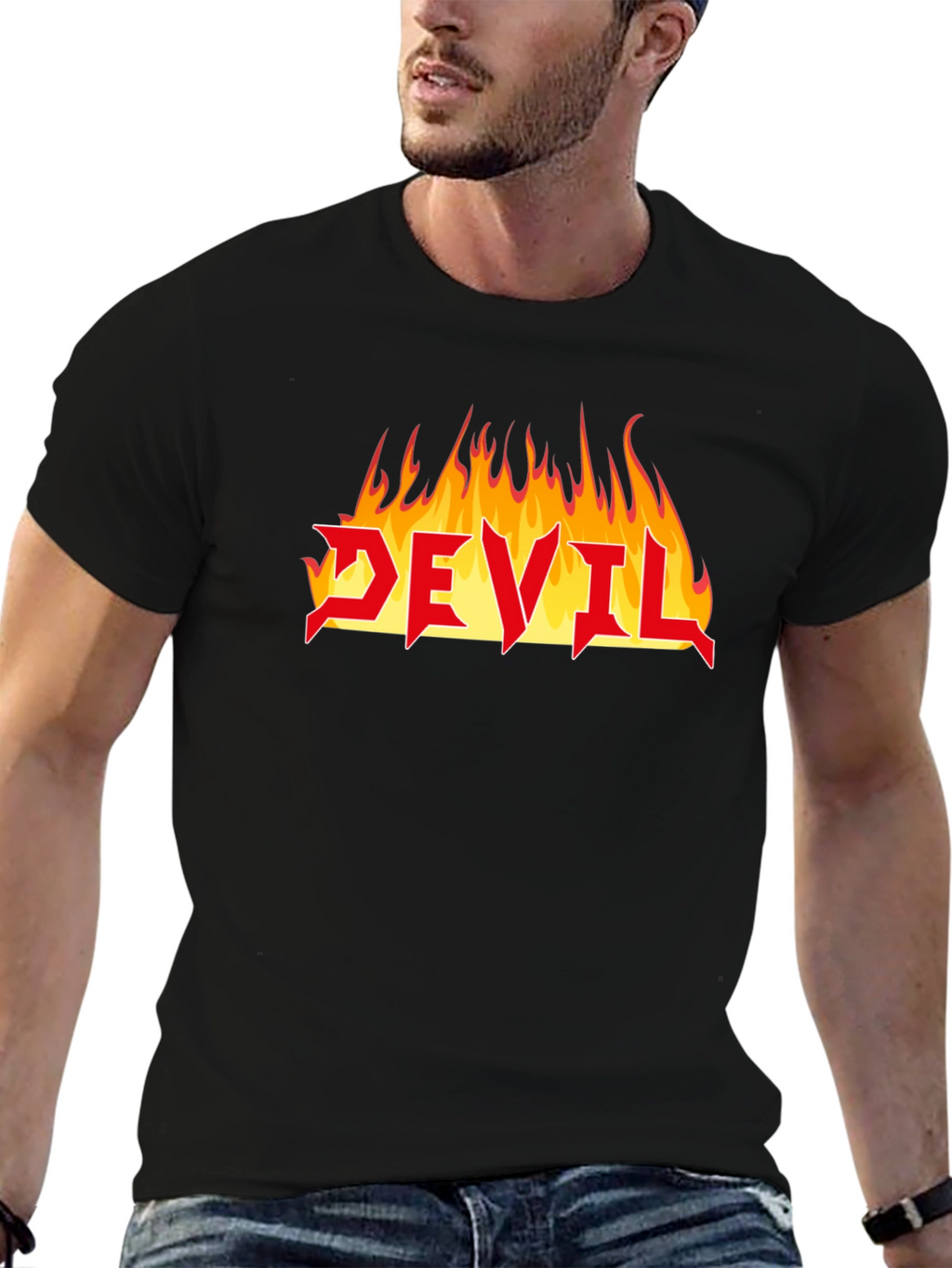 Devil Fire Graphic Tee - Heavy Metal Style T-Shirt