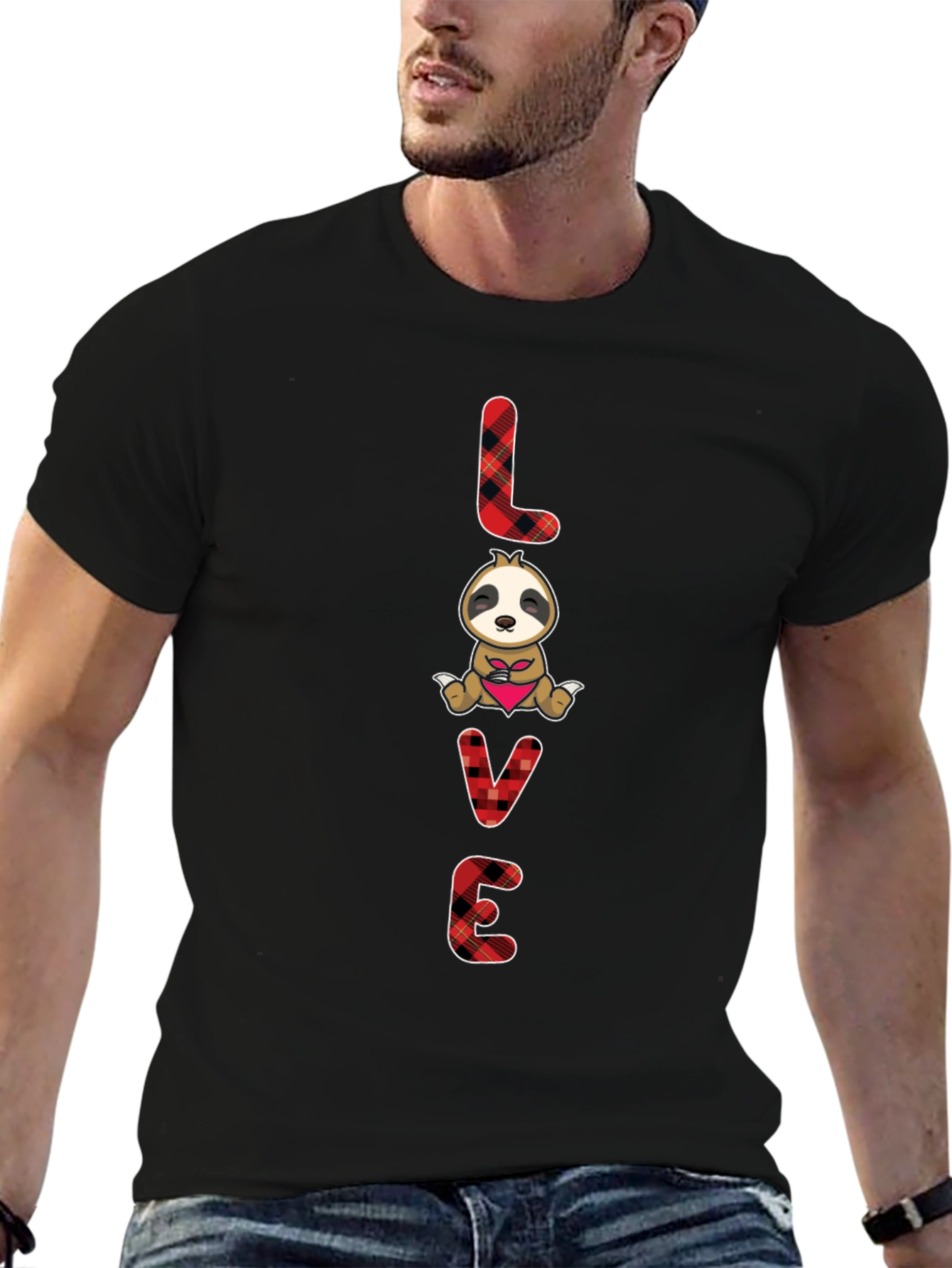 LOVE Sloth Valentines Day Black T-Shirt