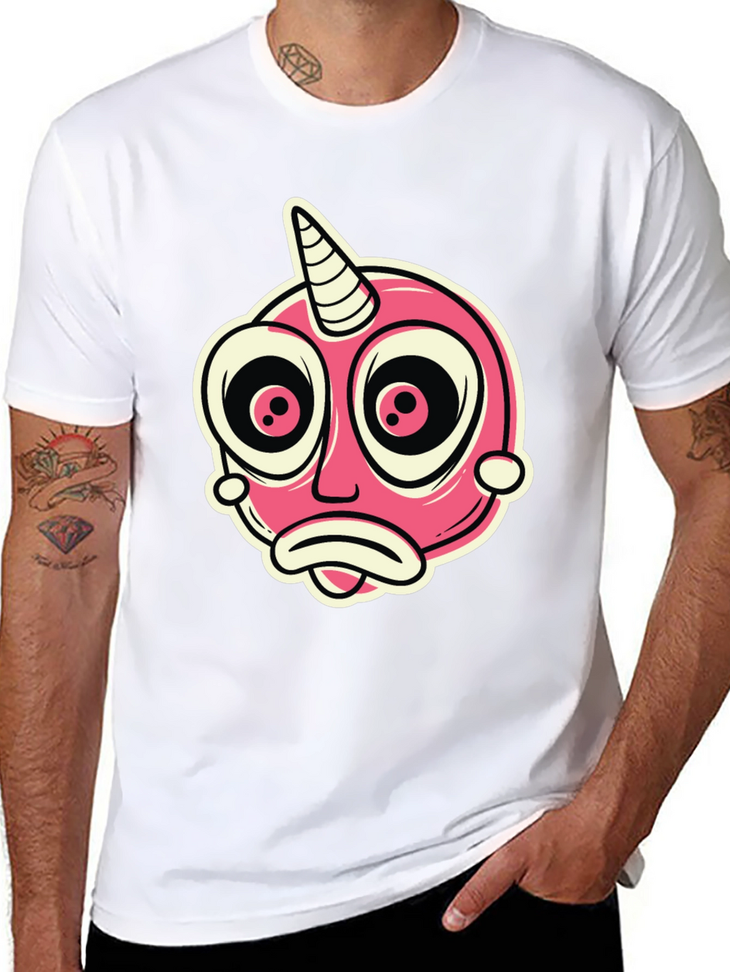 Cartoon Unicorn Creature Graphic Black T-Shirt