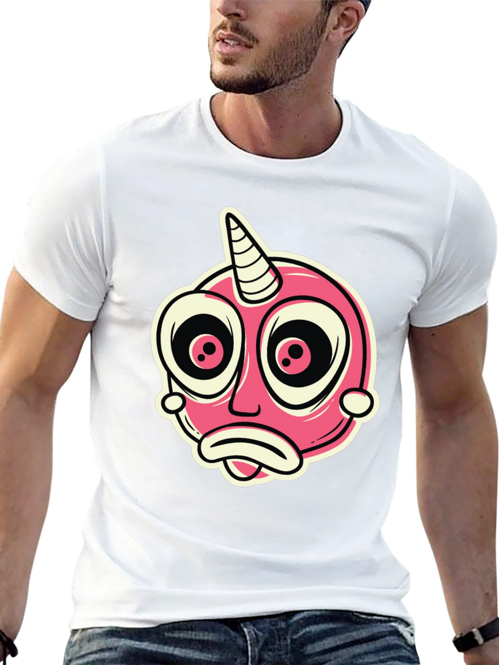 Cartoon Unicorn Creature Graphic Black T-Shirt