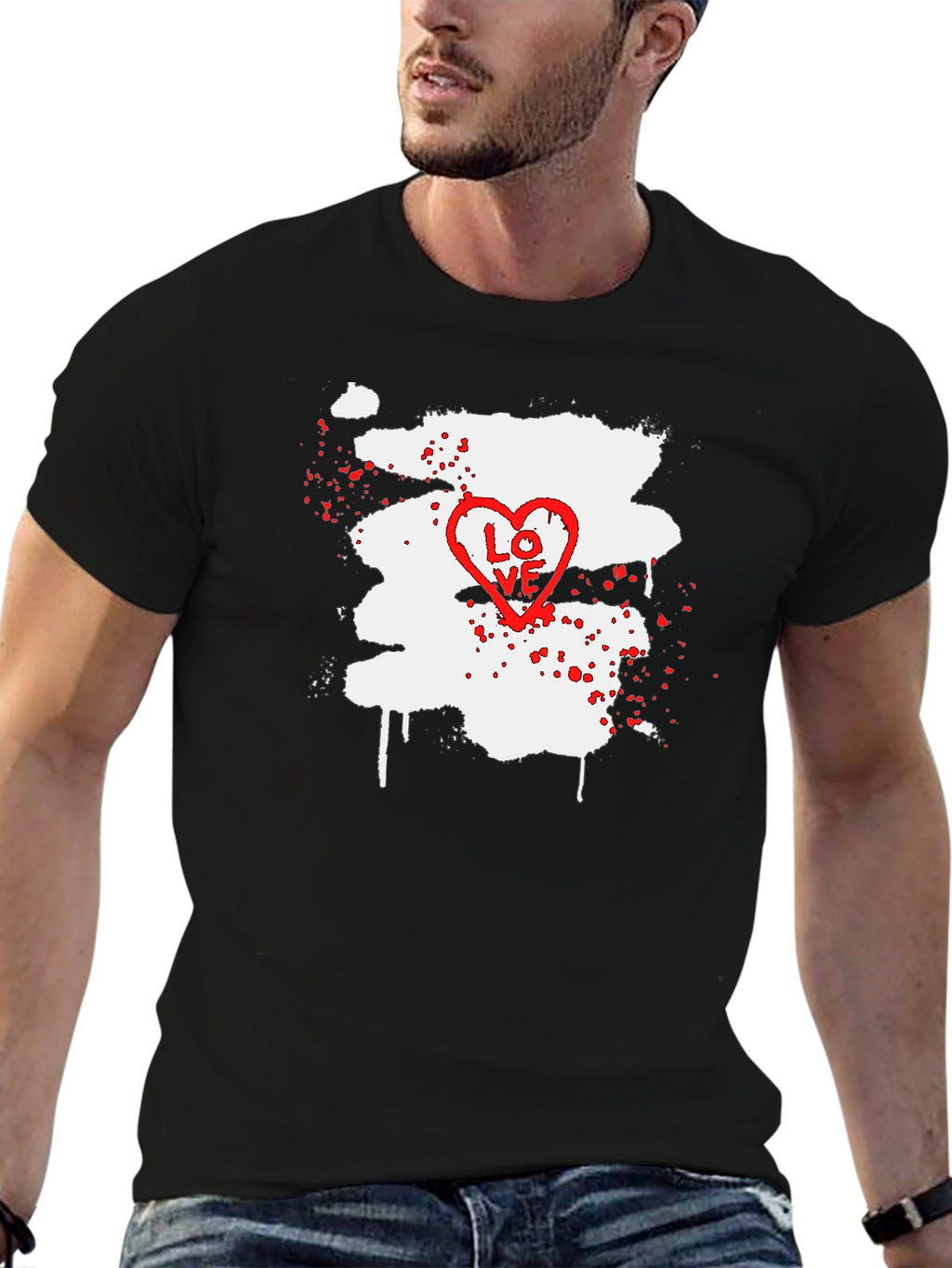 LOVE Heart Splatter Graphic Tee - Black