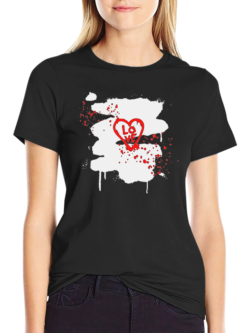 LOVE Heart Splatter Graphic Tee - Black