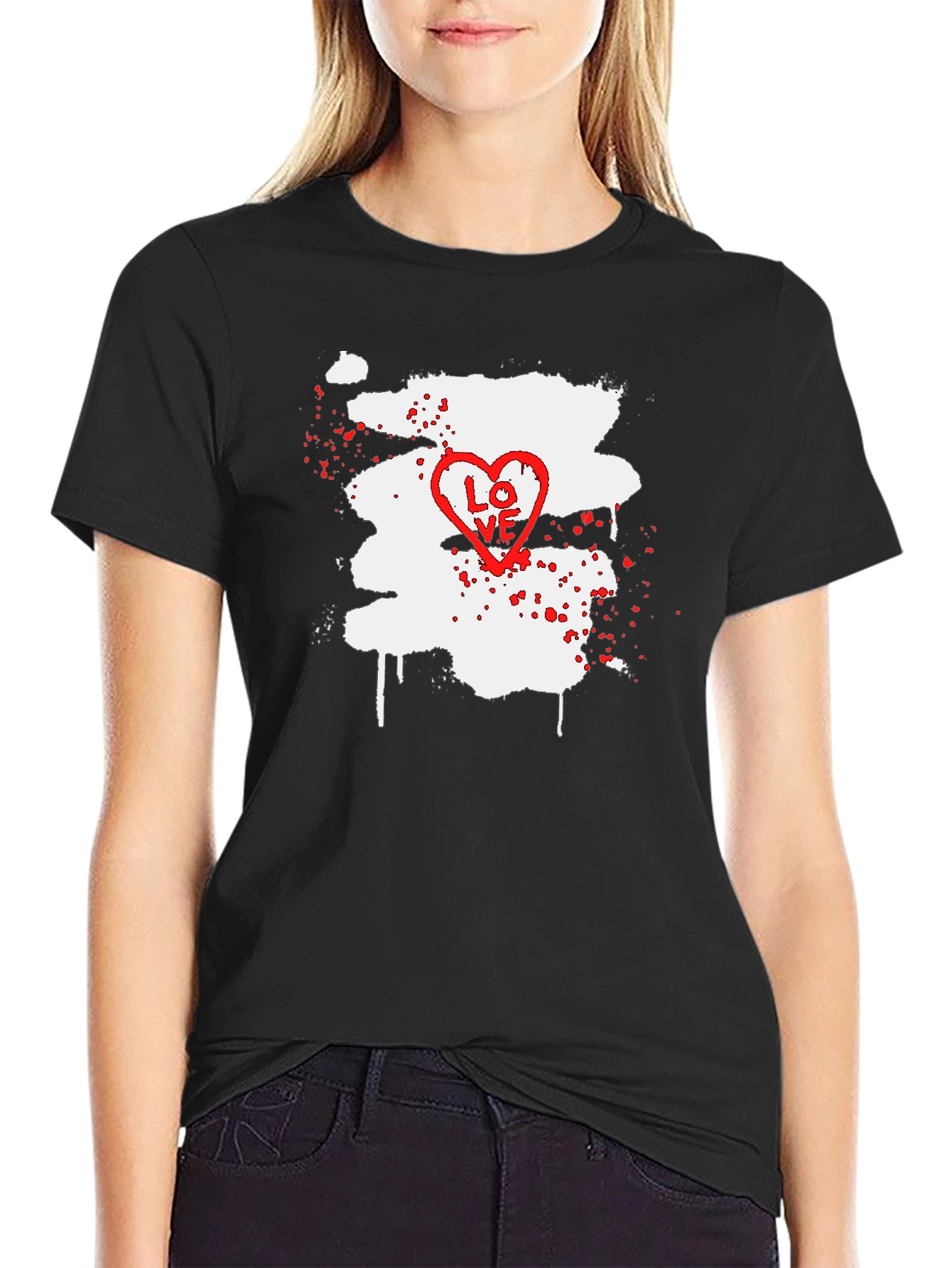 LOVE Heart Splatter Graphic Tee - Black