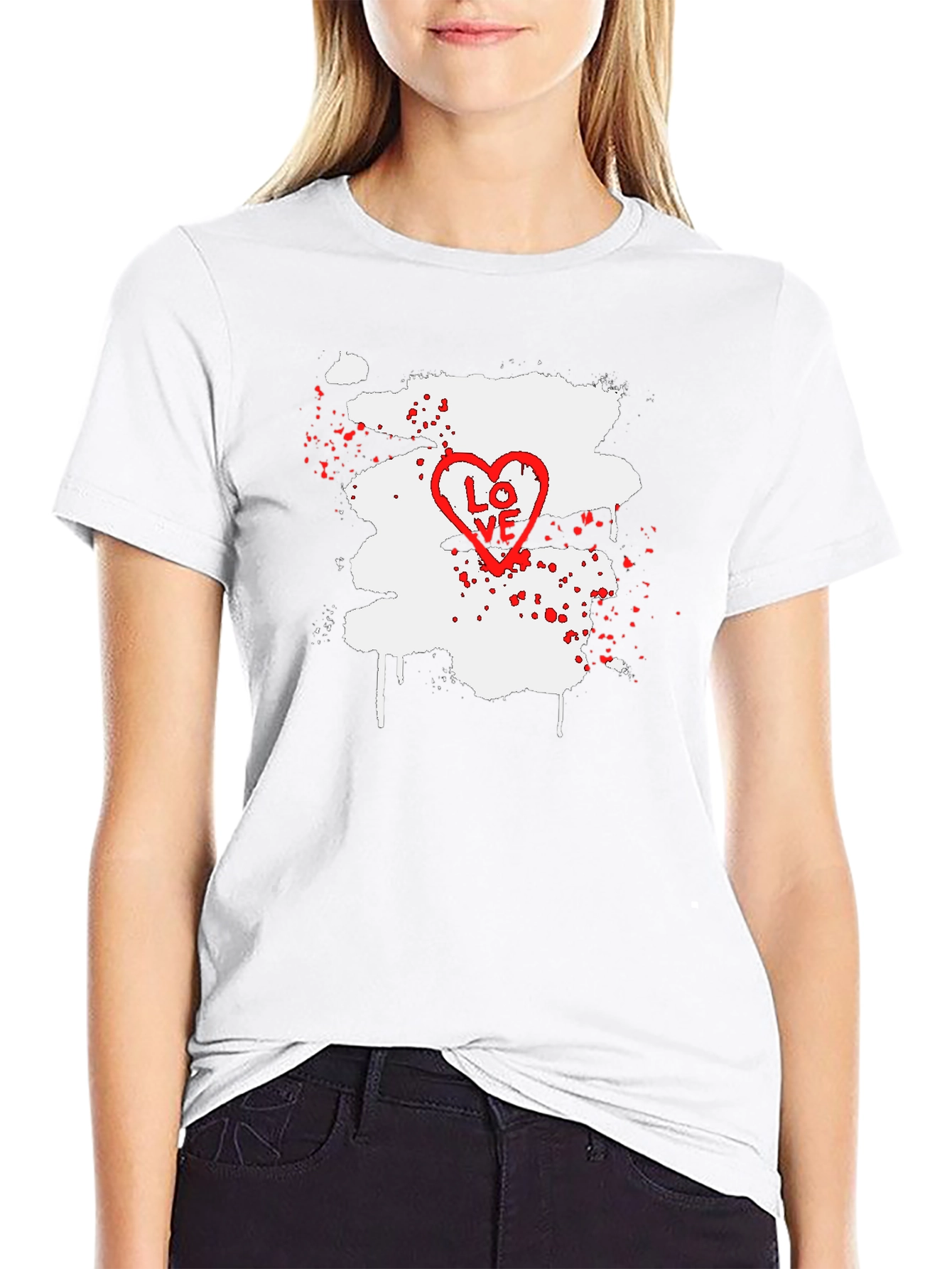 LOVE Heart Splatter Graphic Tee - Black