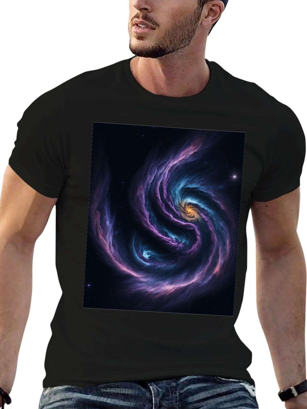Nebula Swirl Graphic Black T-Shirt