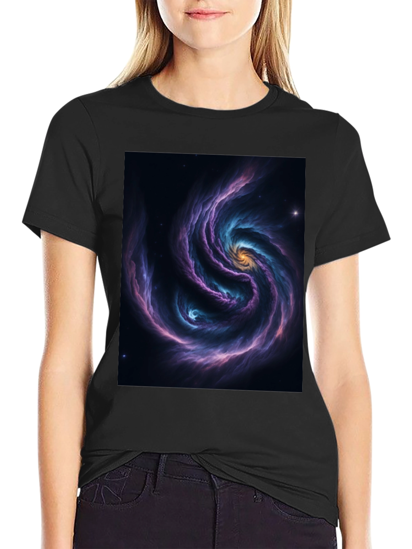 Nebula Swirl Graphic Black T-Shirt