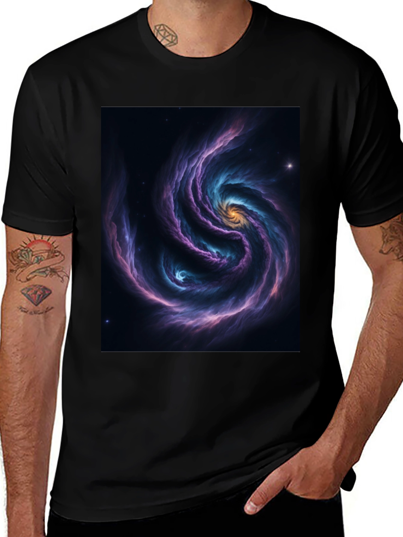 Nebula Swirl Graphic Black T-Shirt