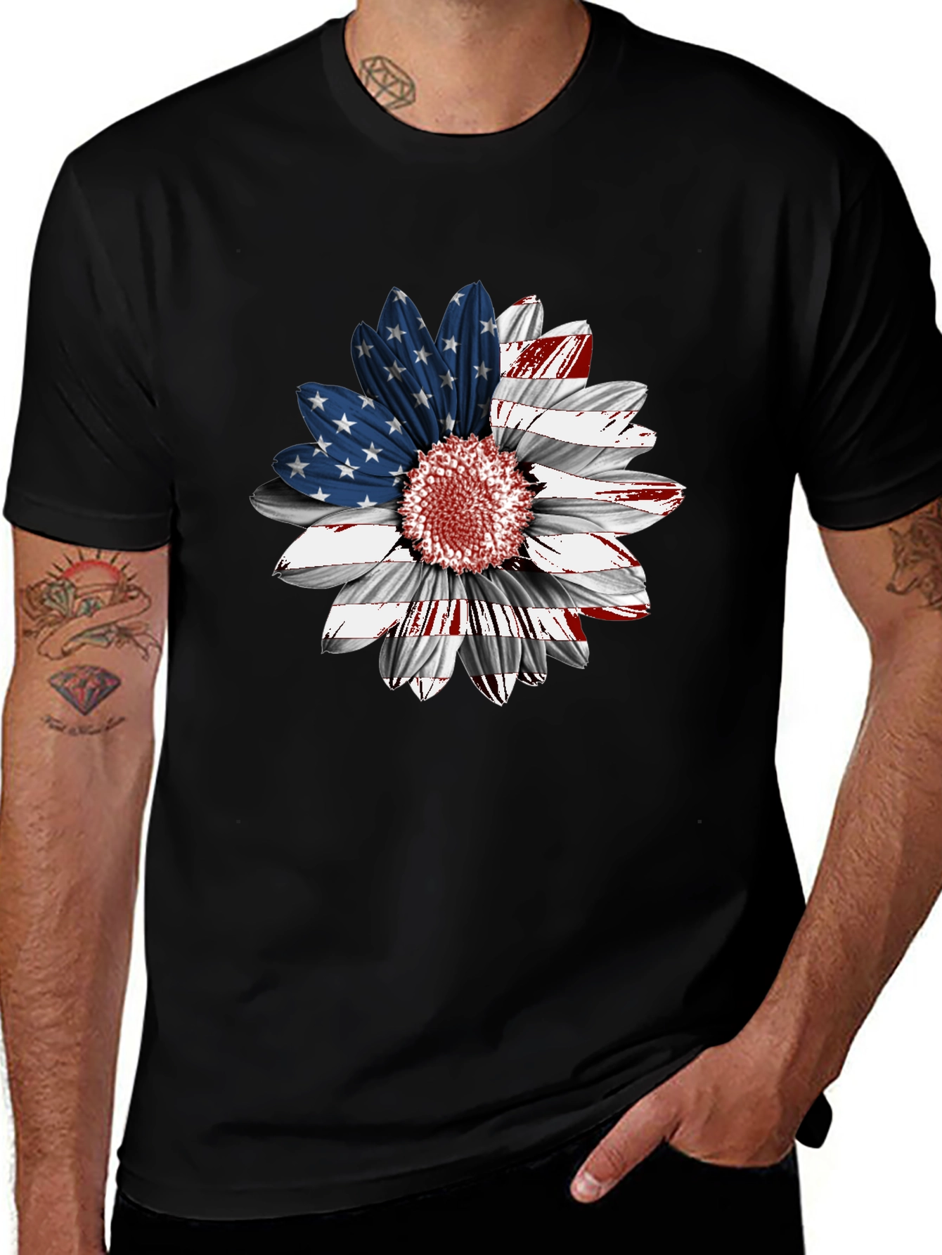 American Flag Sunflower Graphic Tee