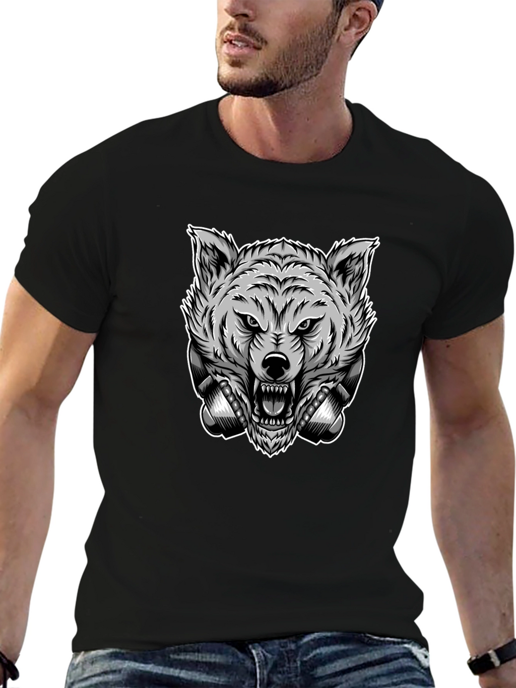 Wolf Head Graphic Black T-Shirt