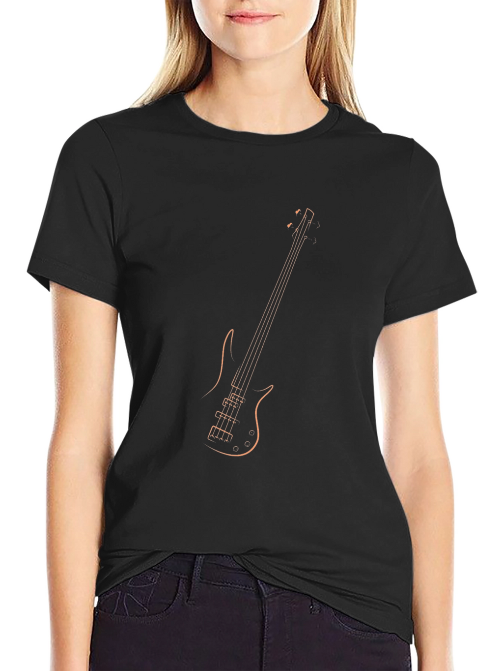Bass Guitar Outline Graphic Tee - Black