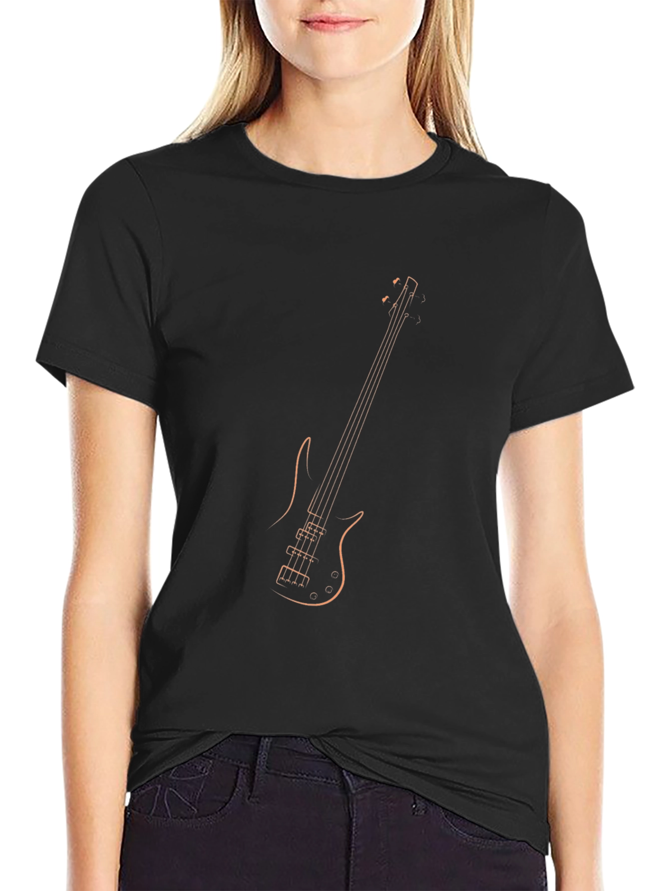 Bass Guitar Outline Graphic Tee - Black