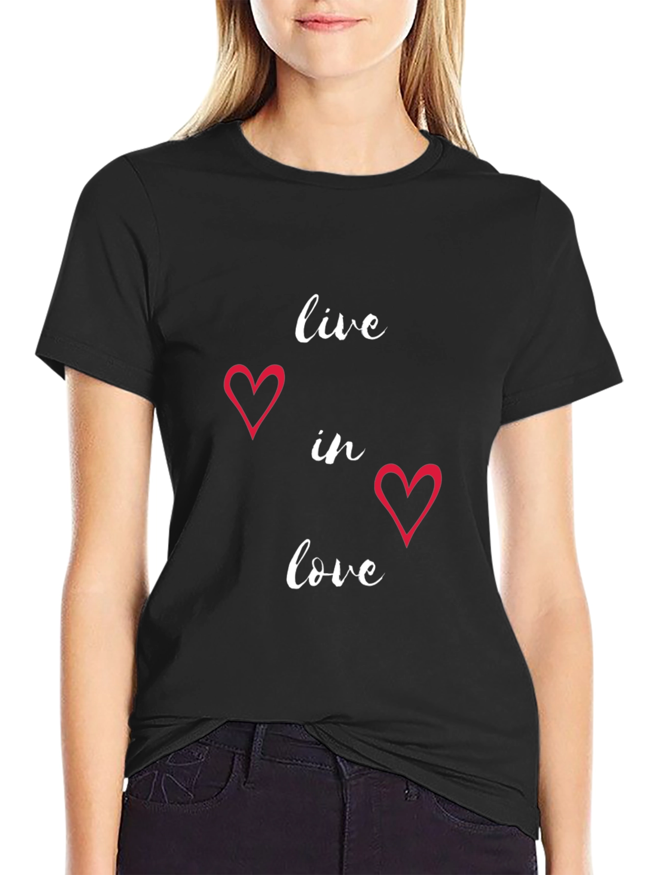 Live in Love Heart Graphic Tee - Black
