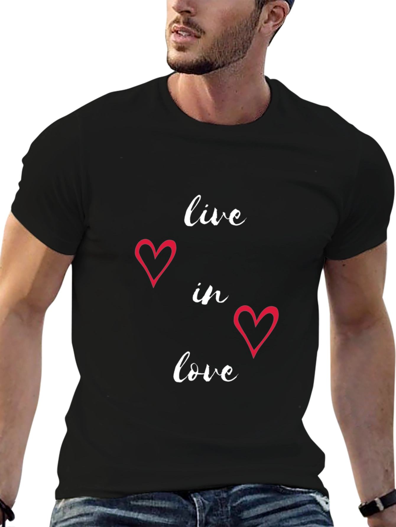 Live in Love Heart Graphic Tee - Black