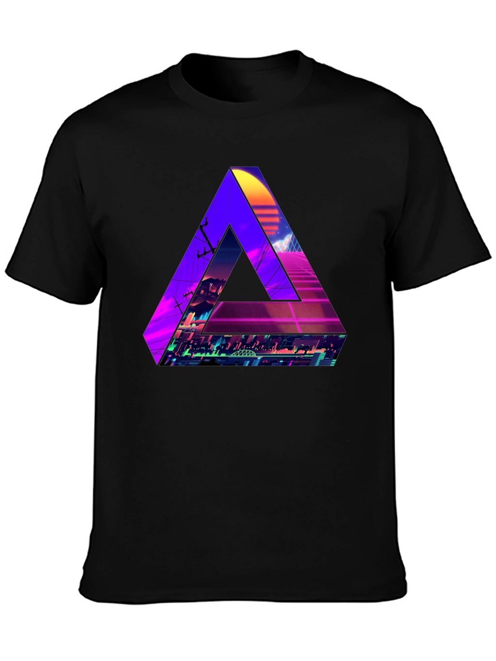 Retro Wave Triangle Graphic T-Shirt - Black
