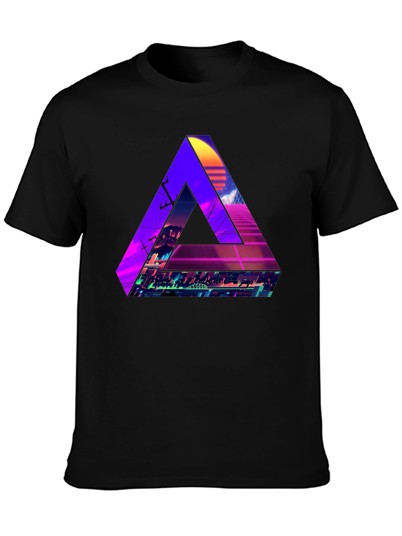 Retro Wave Triangle Graphic T-Shirt - Black