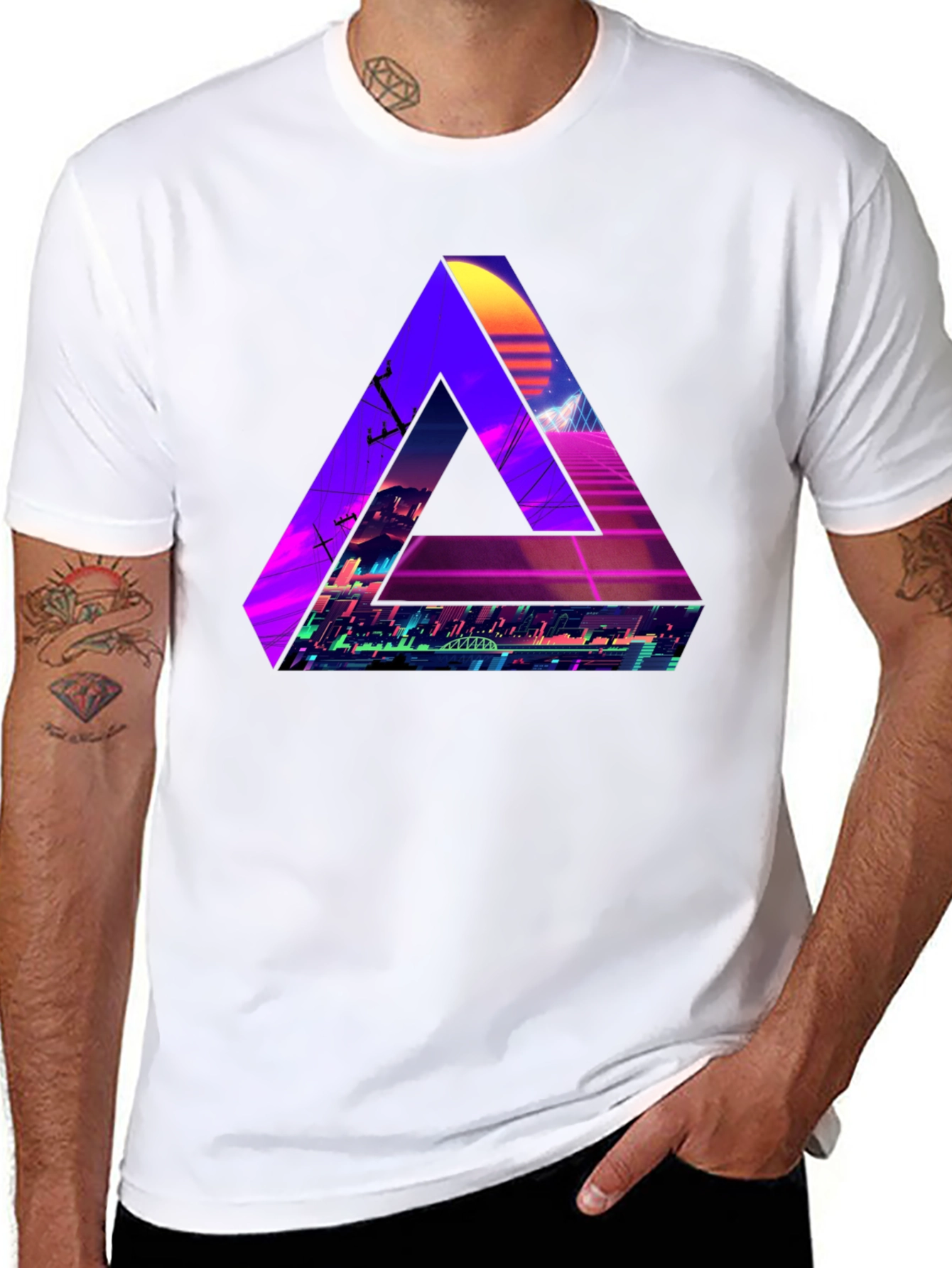 Retro Wave Triangle Graphic T-Shirt - Black
