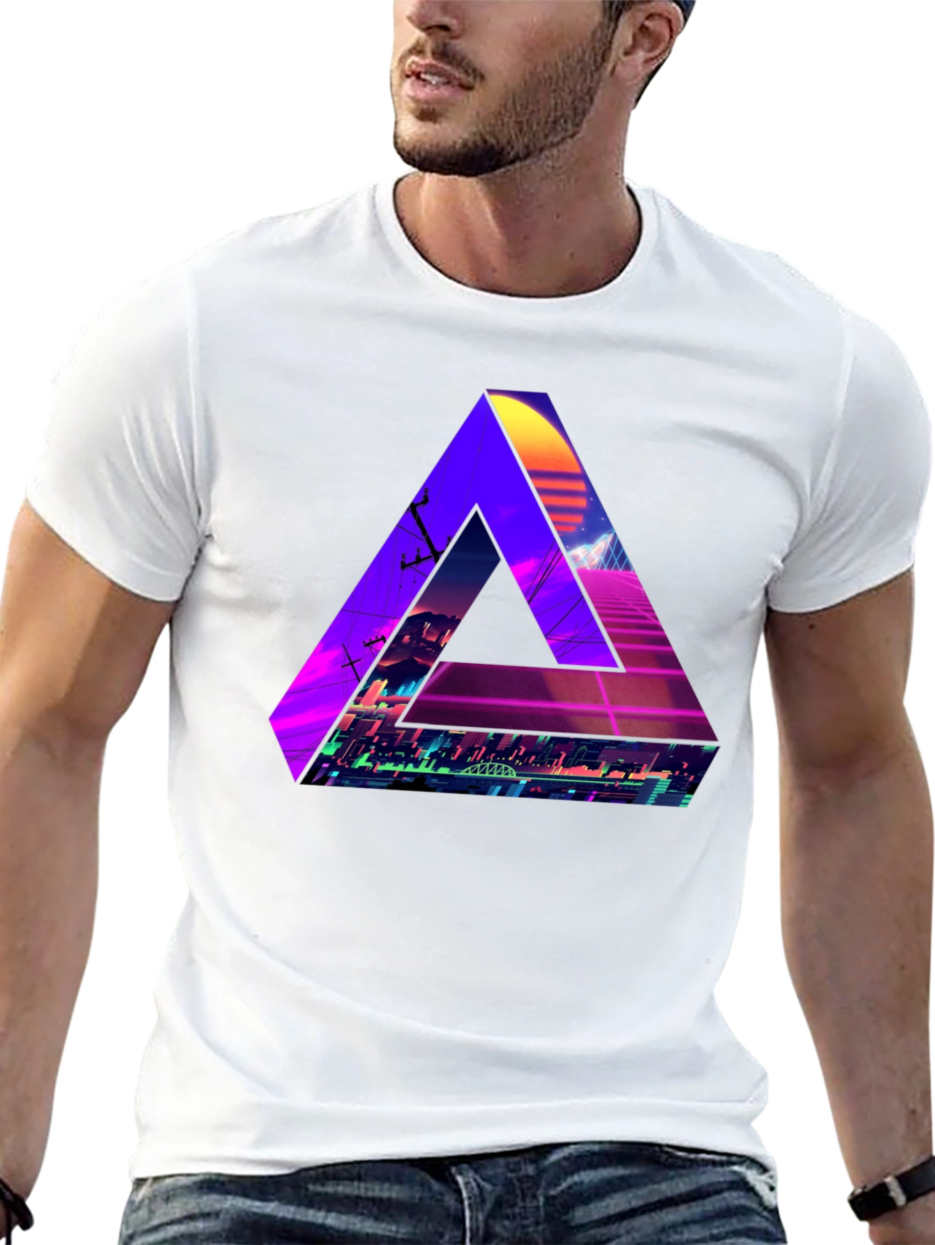 Retro Wave Triangle Graphic T-Shirt - Black