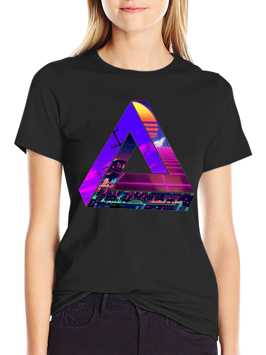 Retro Wave Triangle Graphic T-Shirt - Black