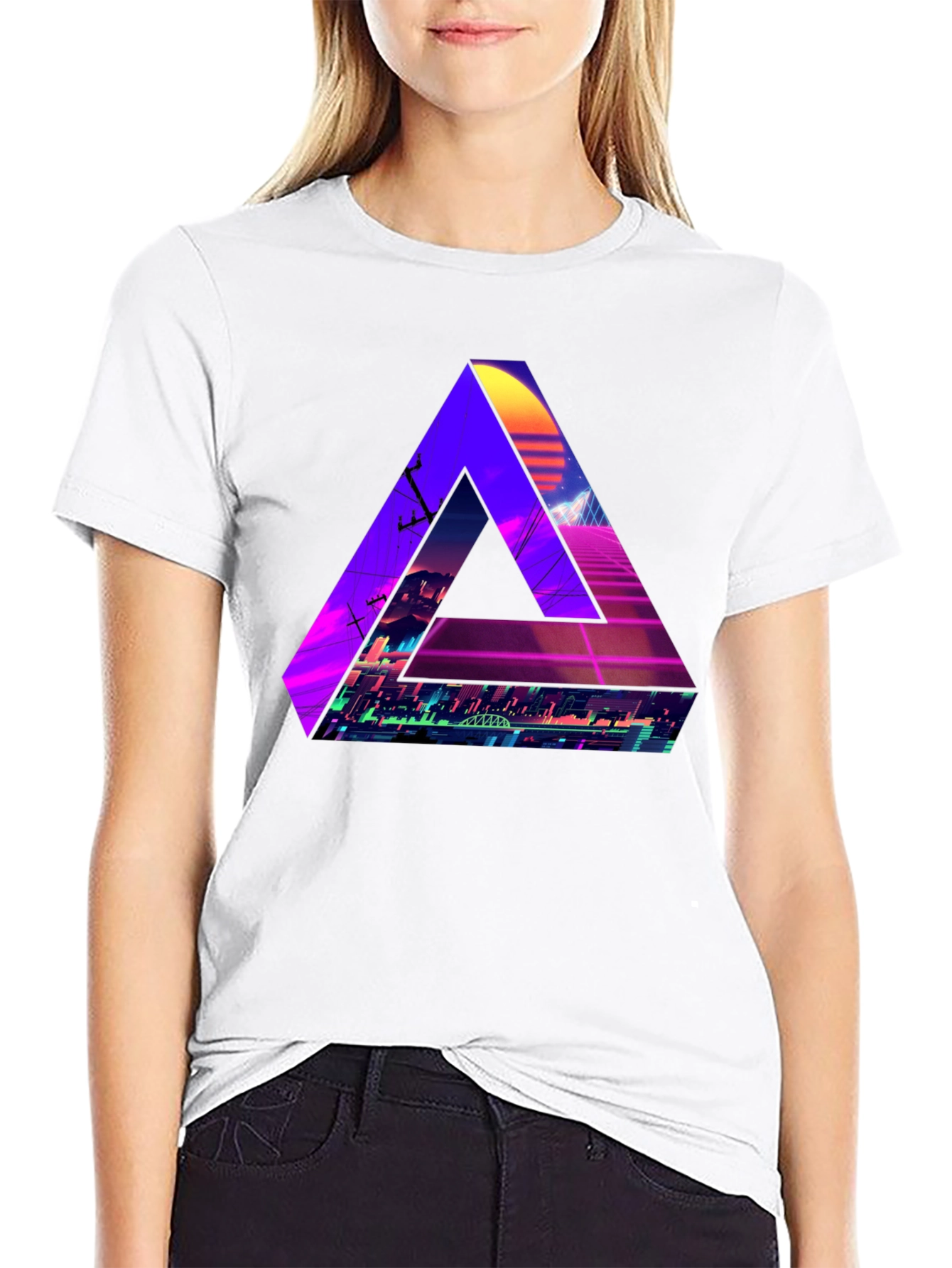 Retro Wave Triangle Graphic T-Shirt - Black