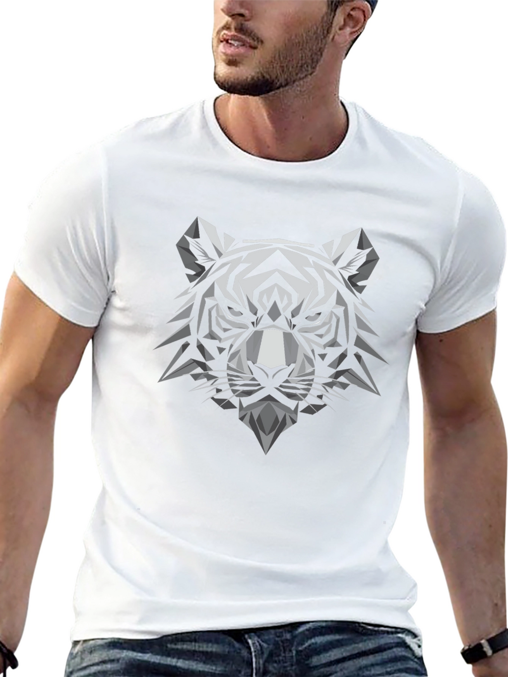 Geometric Tiger Head Graphic Tee - Black