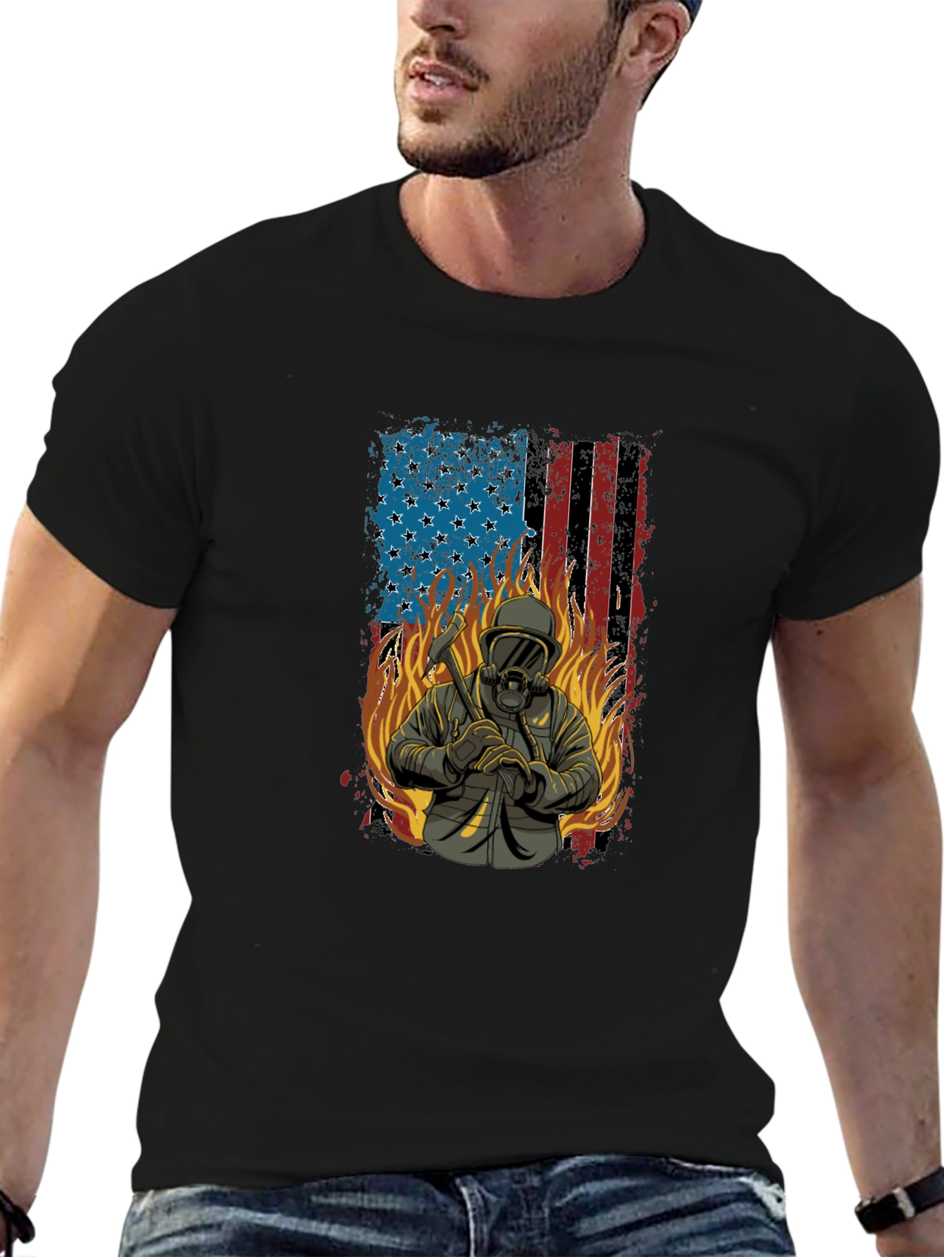 Firefighter American Flag T-Shirt