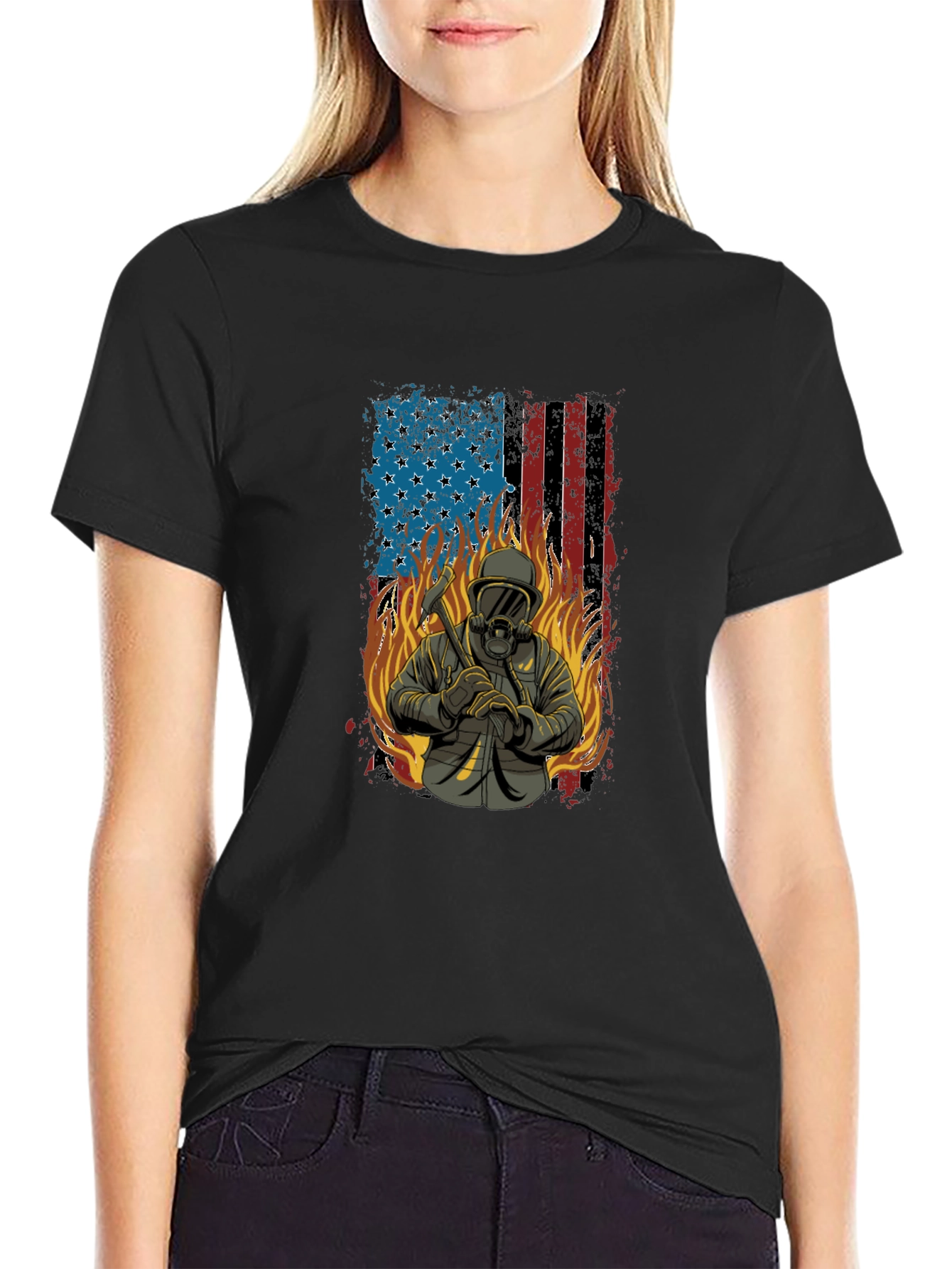 Firefighter American Flag T-Shirt