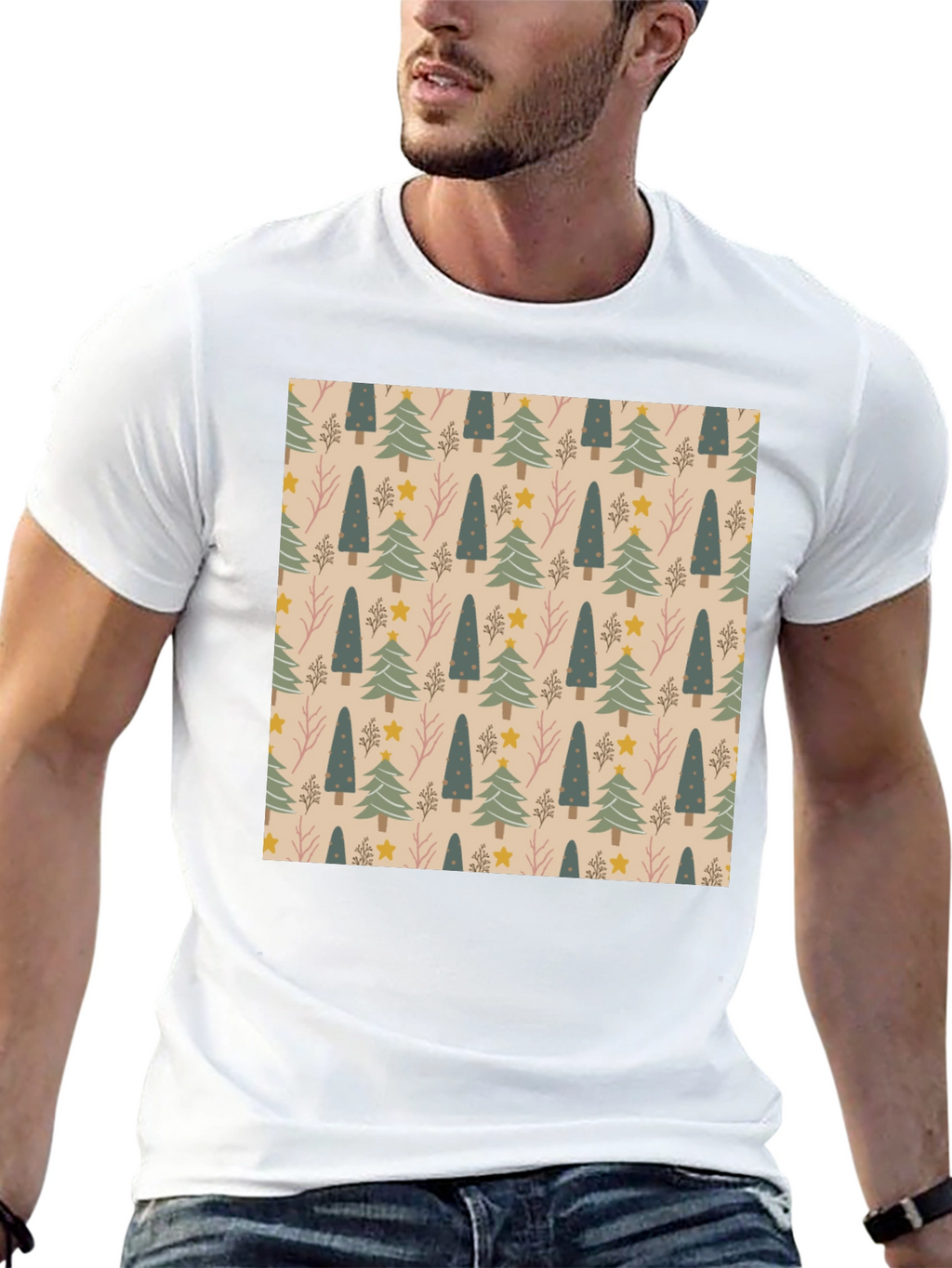 Festive Tree Pattern Crew Neck T-Shirt
