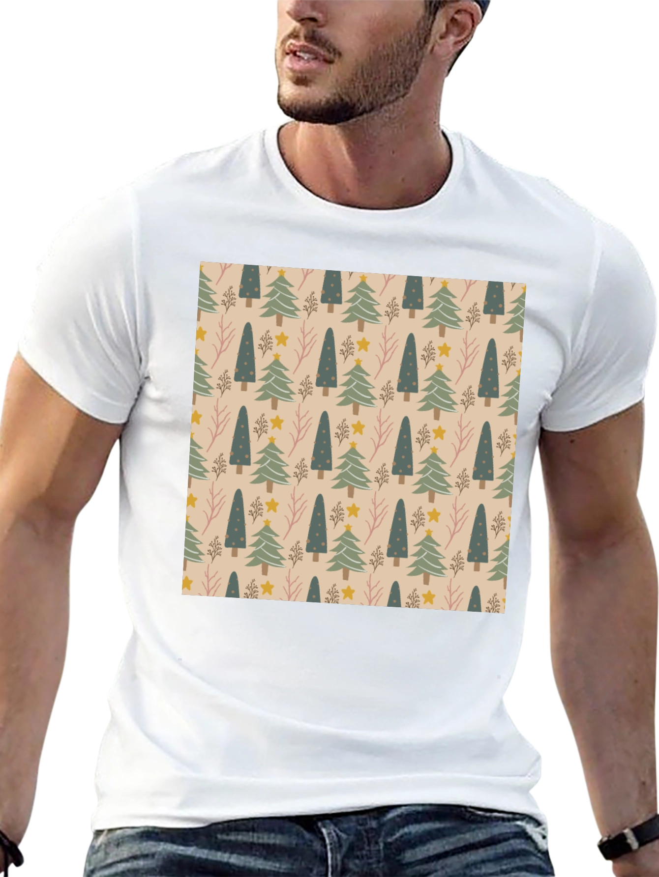 Festive Tree Pattern Crew Neck T-Shirt