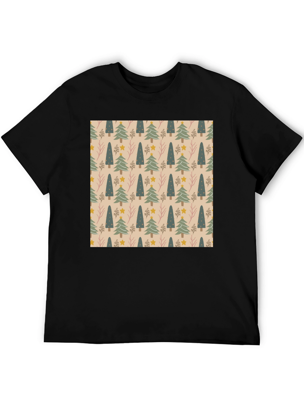 Festive Tree Pattern Crew Neck T-Shirt