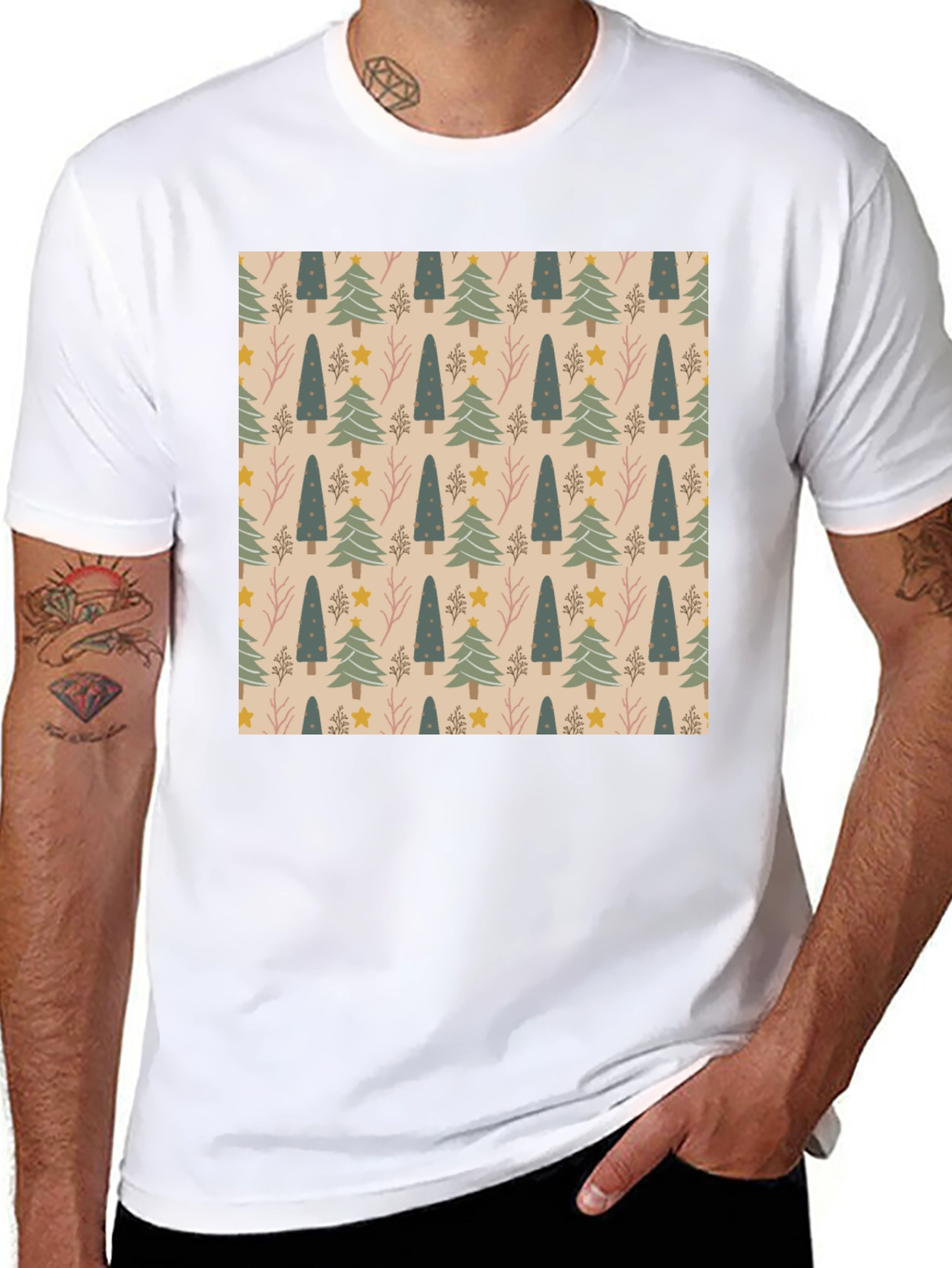 Festive Tree Pattern Crew Neck T-Shirt