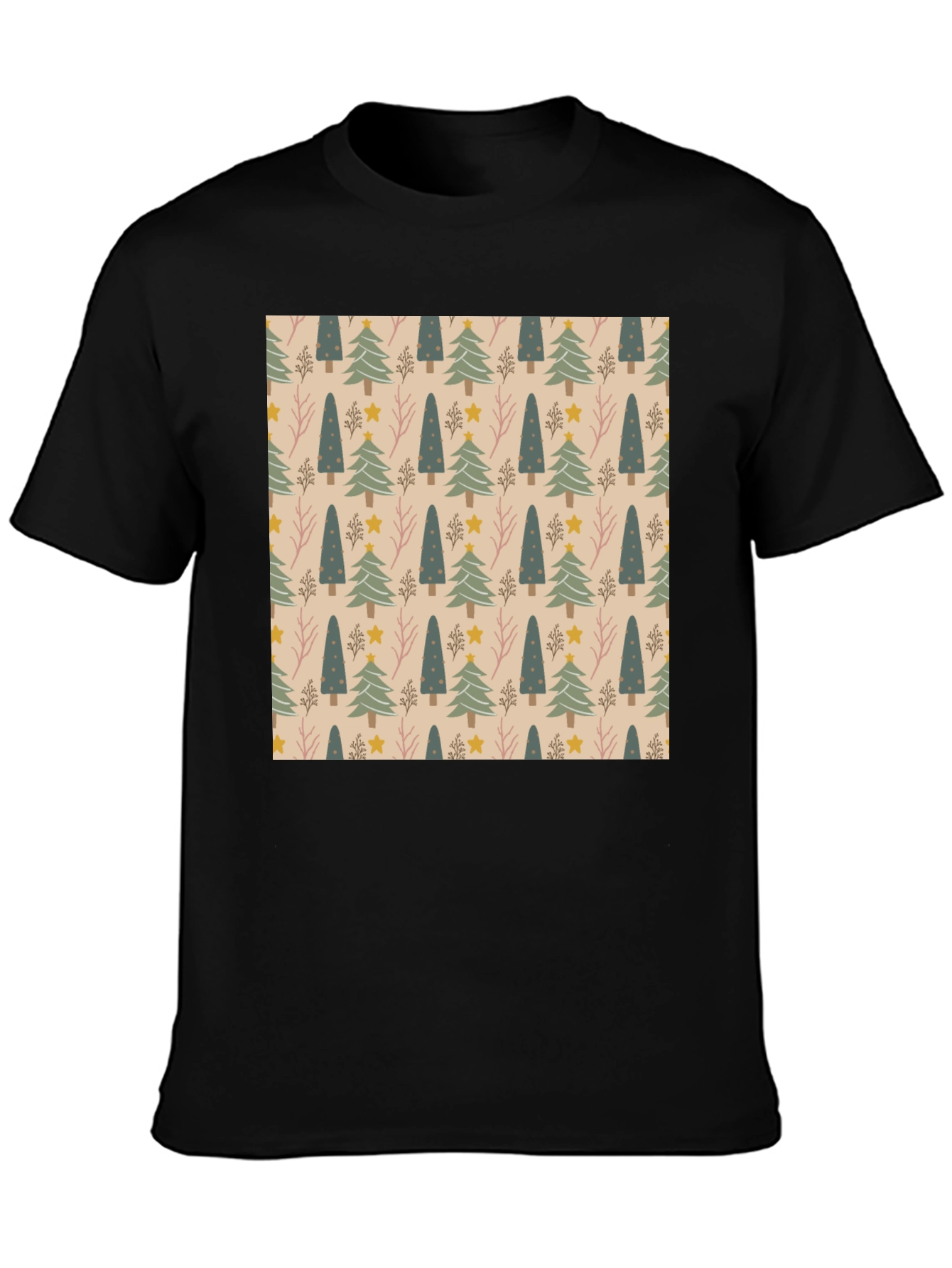 Festive Tree Pattern Crew Neck T-Shirt