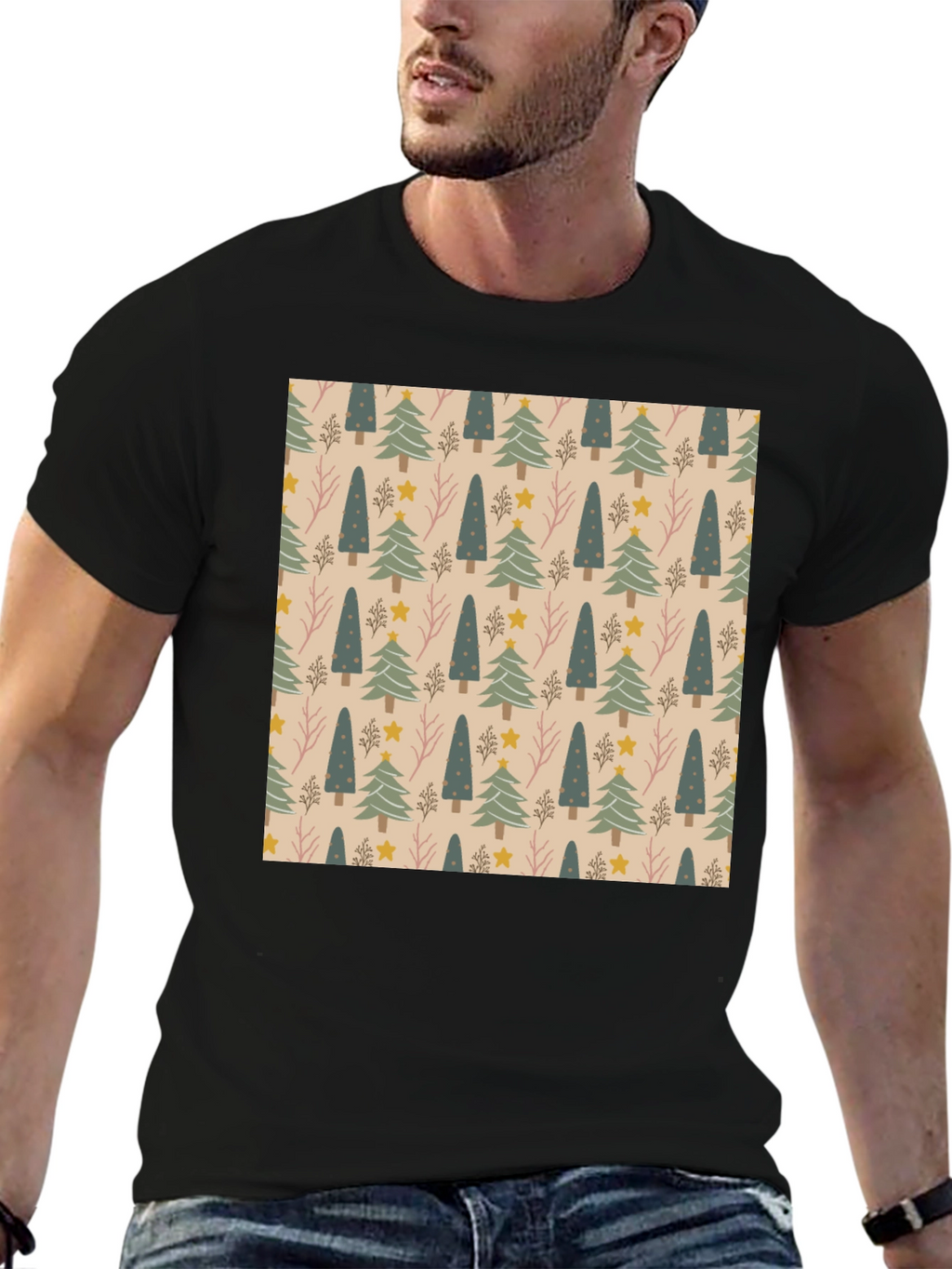 Festive Tree Pattern Crew Neck T-Shirt