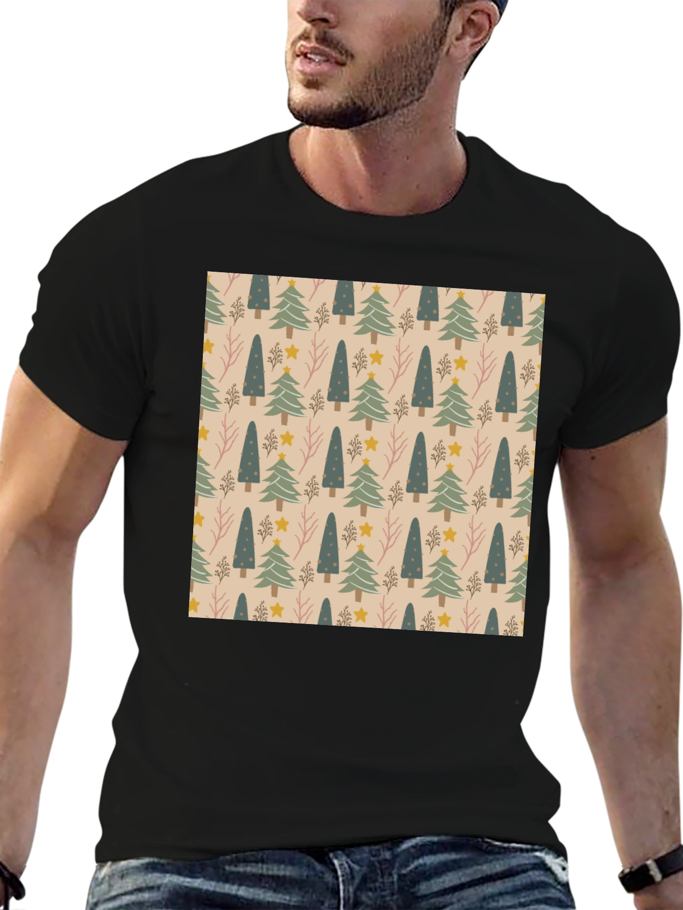 Festive Tree Pattern Crew Neck T-Shirt