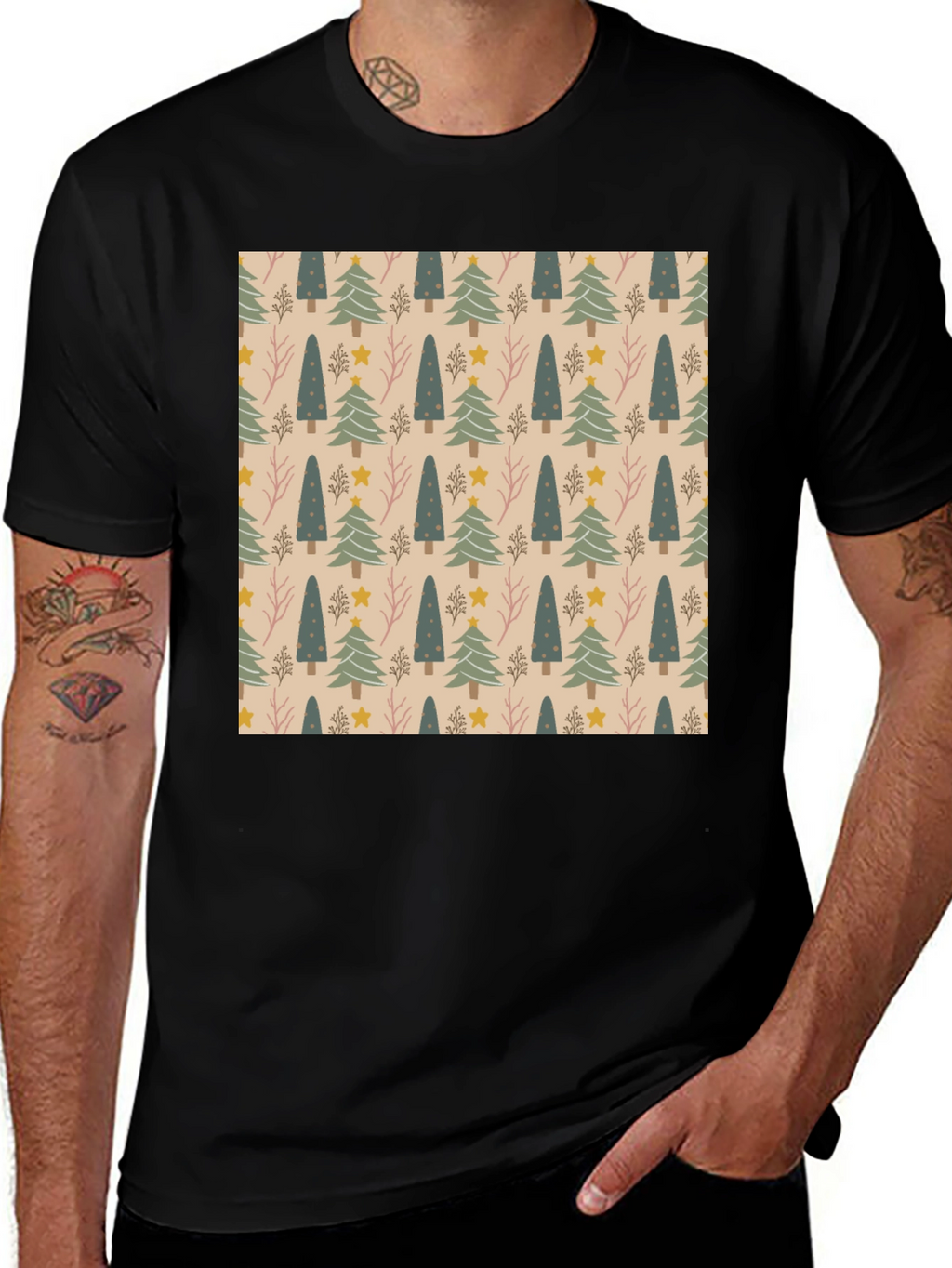 Festive Tree Pattern Crew Neck T-Shirt