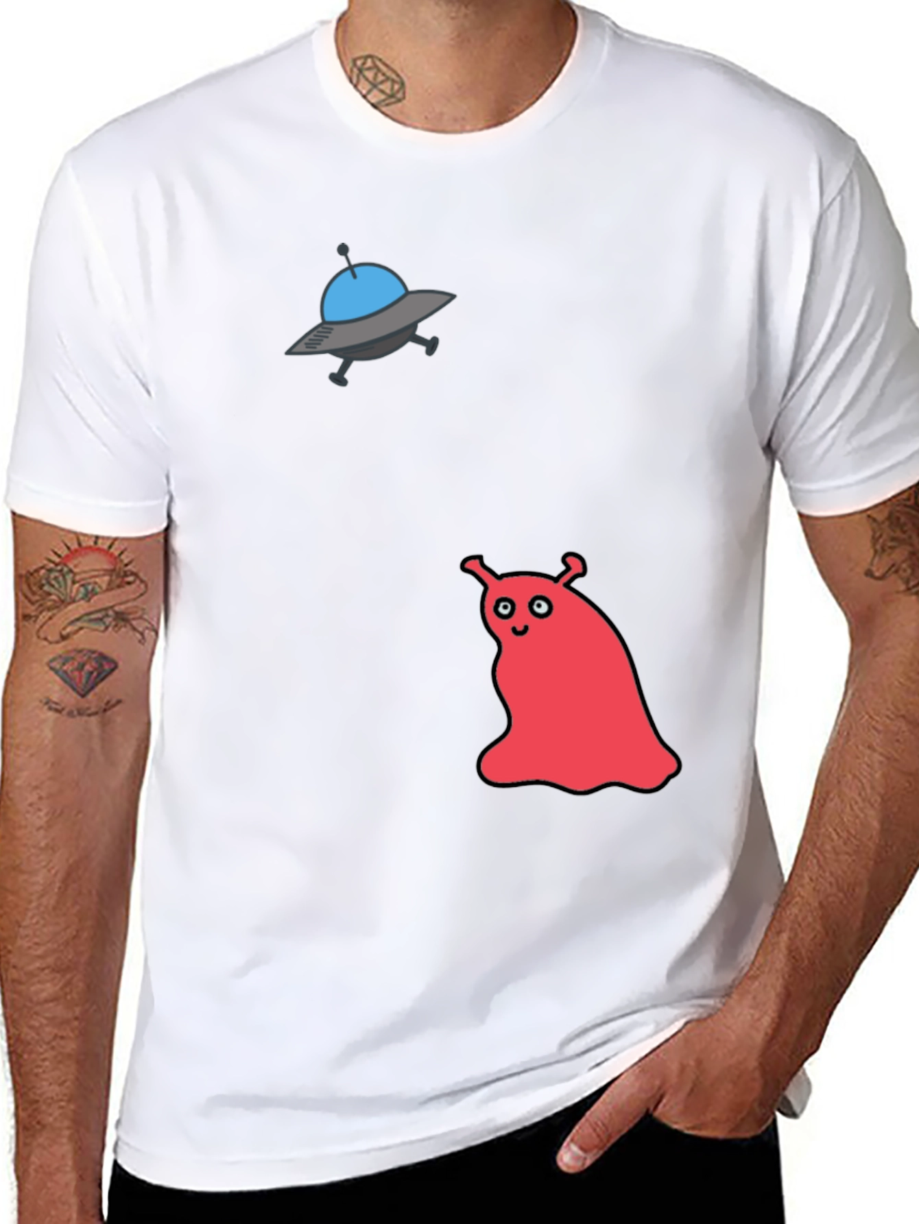 UFO & Red Alien Graphic Black T-Shirt