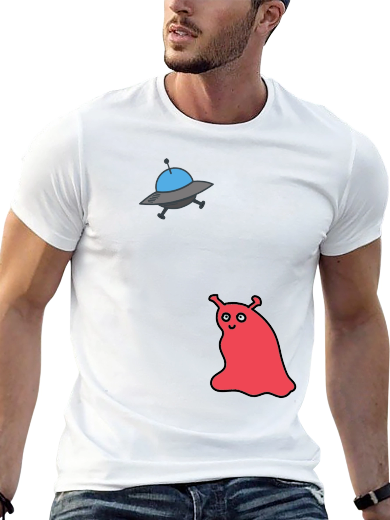 UFO & Red Alien Graphic Black T-Shirt