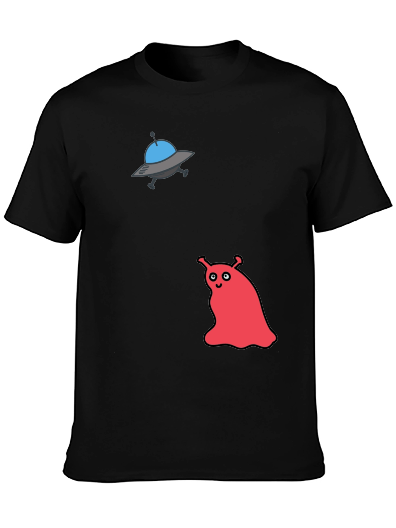 UFO & Red Alien Graphic Black T-Shirt