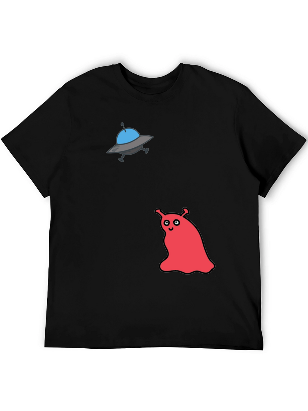 UFO & Red Alien Graphic Black T-Shirt