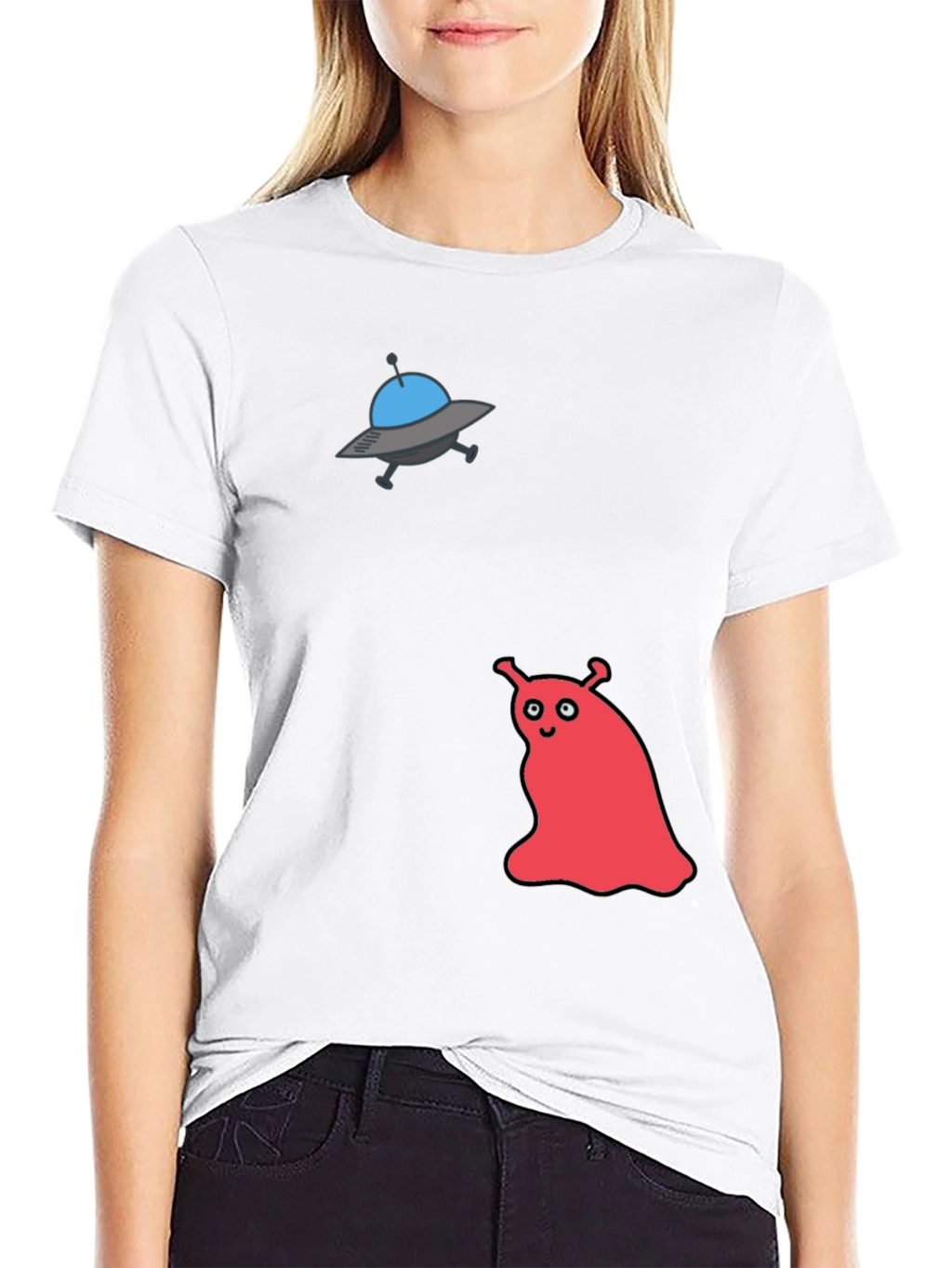 UFO & Red Alien Graphic Black T-Shirt