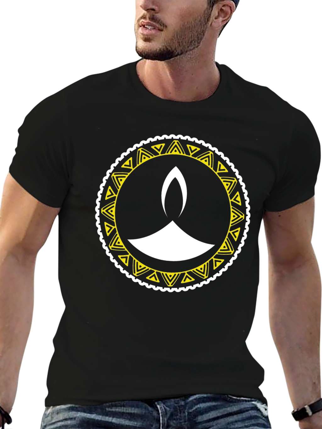 Diwali Lamp Graphic Tee - Black Cotton Blend