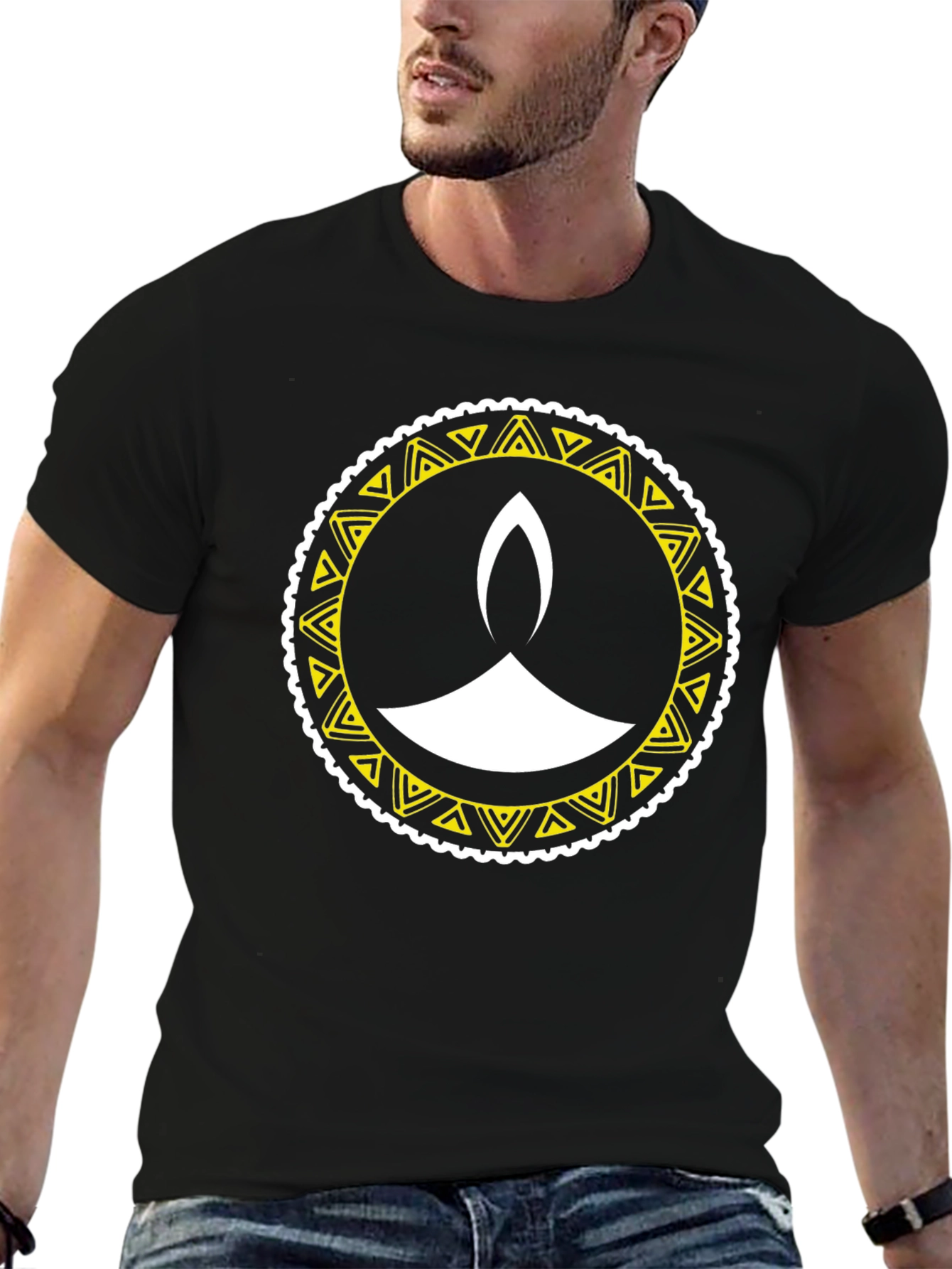 Diwali Lamp Graphic Tee - Black Cotton Blend