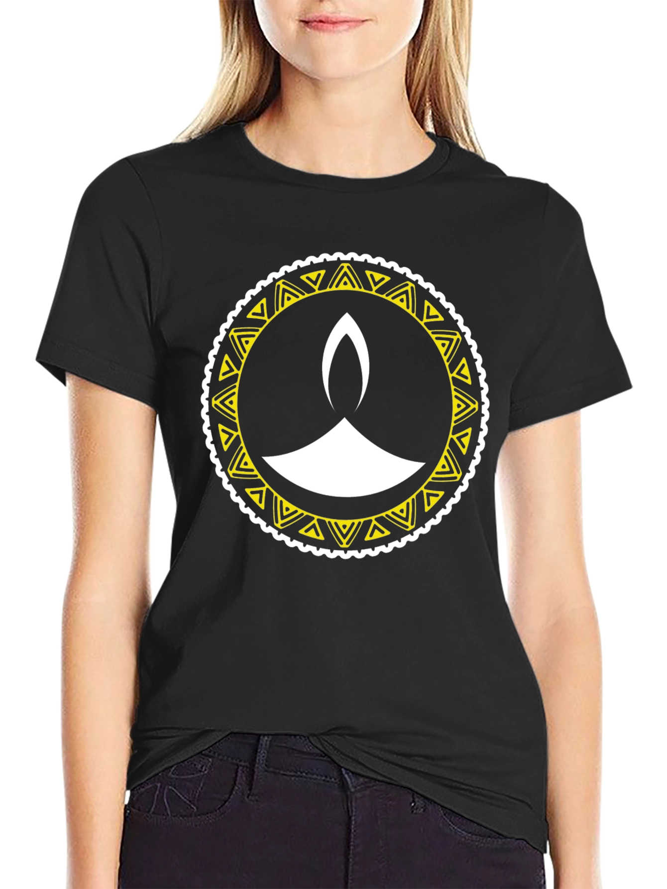 Diwali Lamp Graphic Tee - Black Cotton Blend