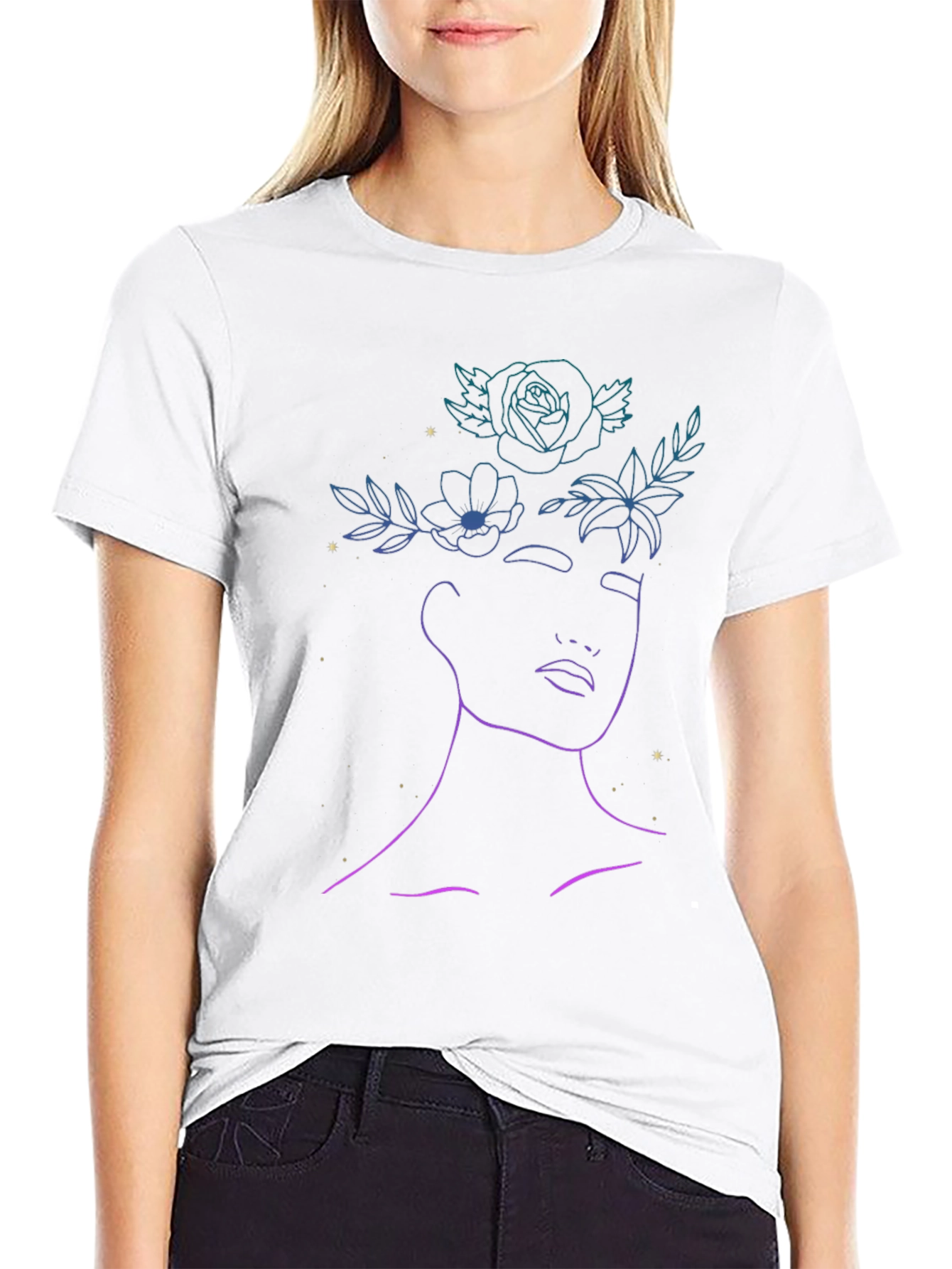Floral Woman Graphic T-Shirt - Black