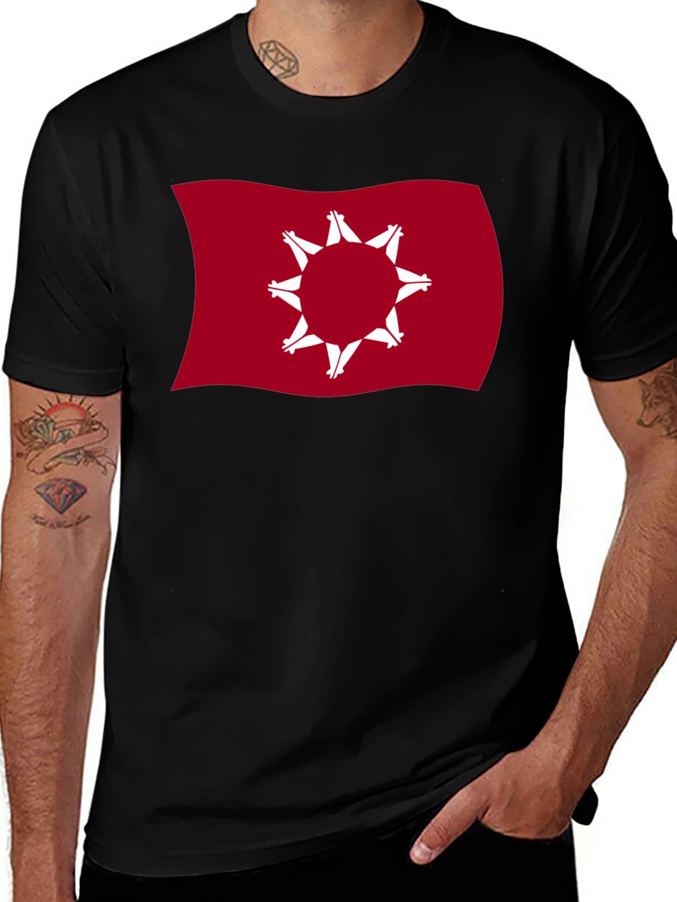 Wavy Native American Flag Graphic Tee - Black